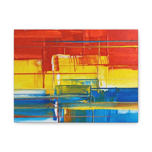 Abstract Color Block Canvas Print — Vibrant Red, Yellow & Blue Stretched Wall Art
