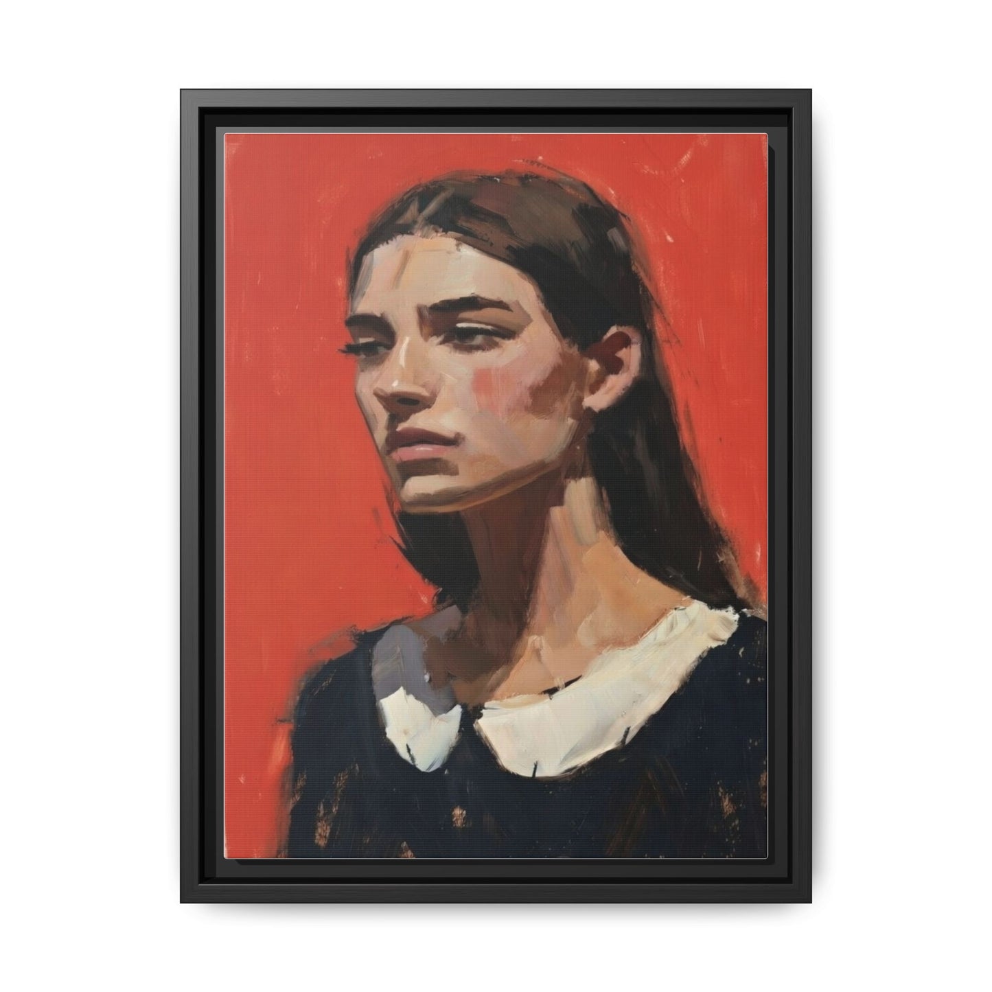 Framed Matte Canvas Portrait Print — Moody Red Figurative Art