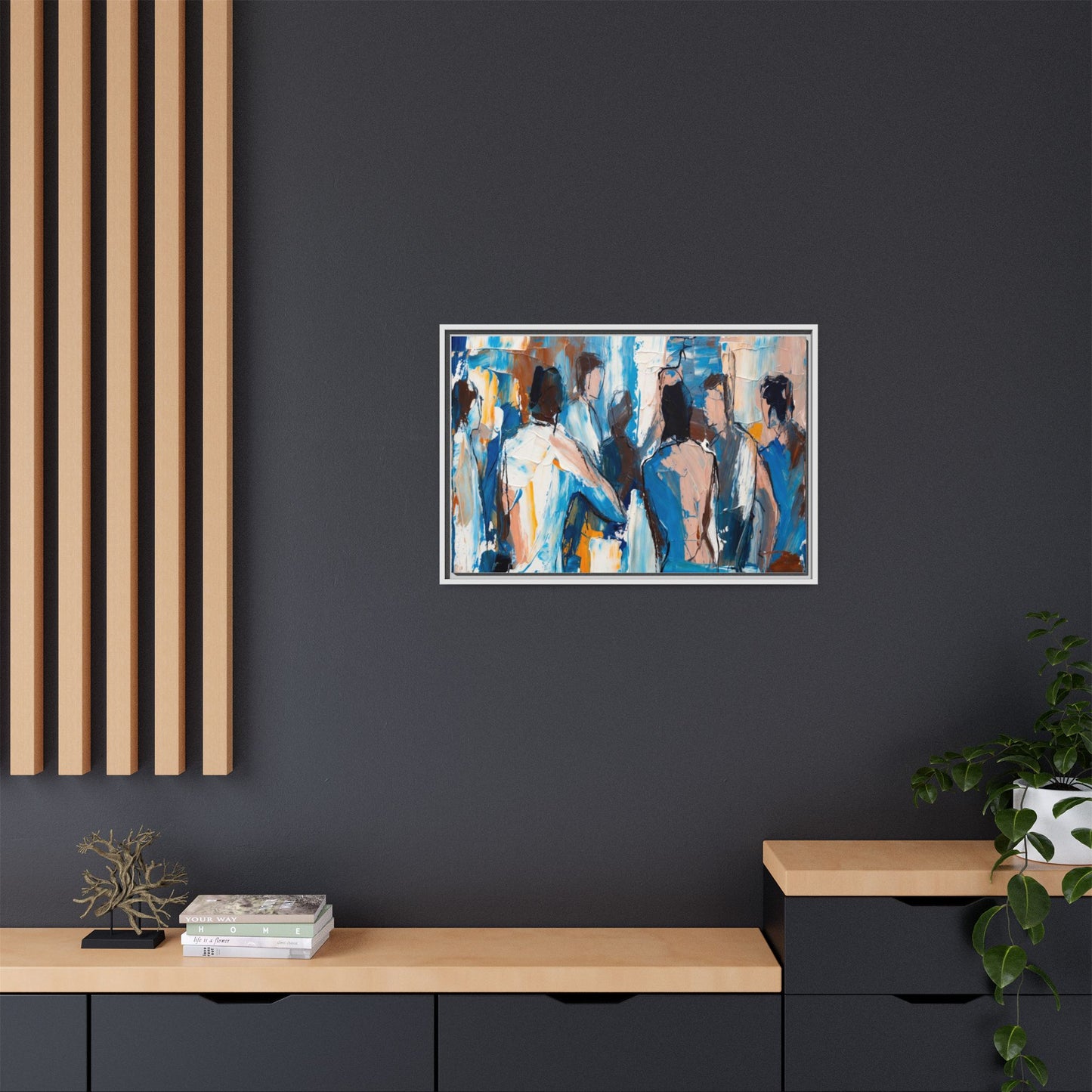 Abstract Coastal Figures Matte Canvas Framed Wall Art