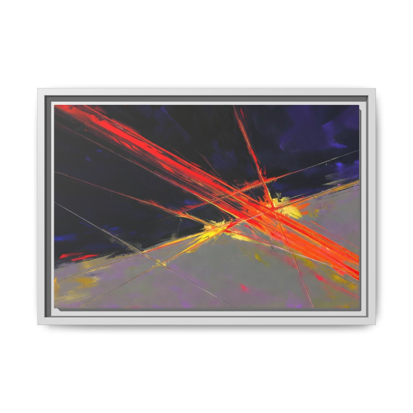 Abstract Red Streaks Framed Matte Canvas Art — Modern Multi‑Color Wall Decor