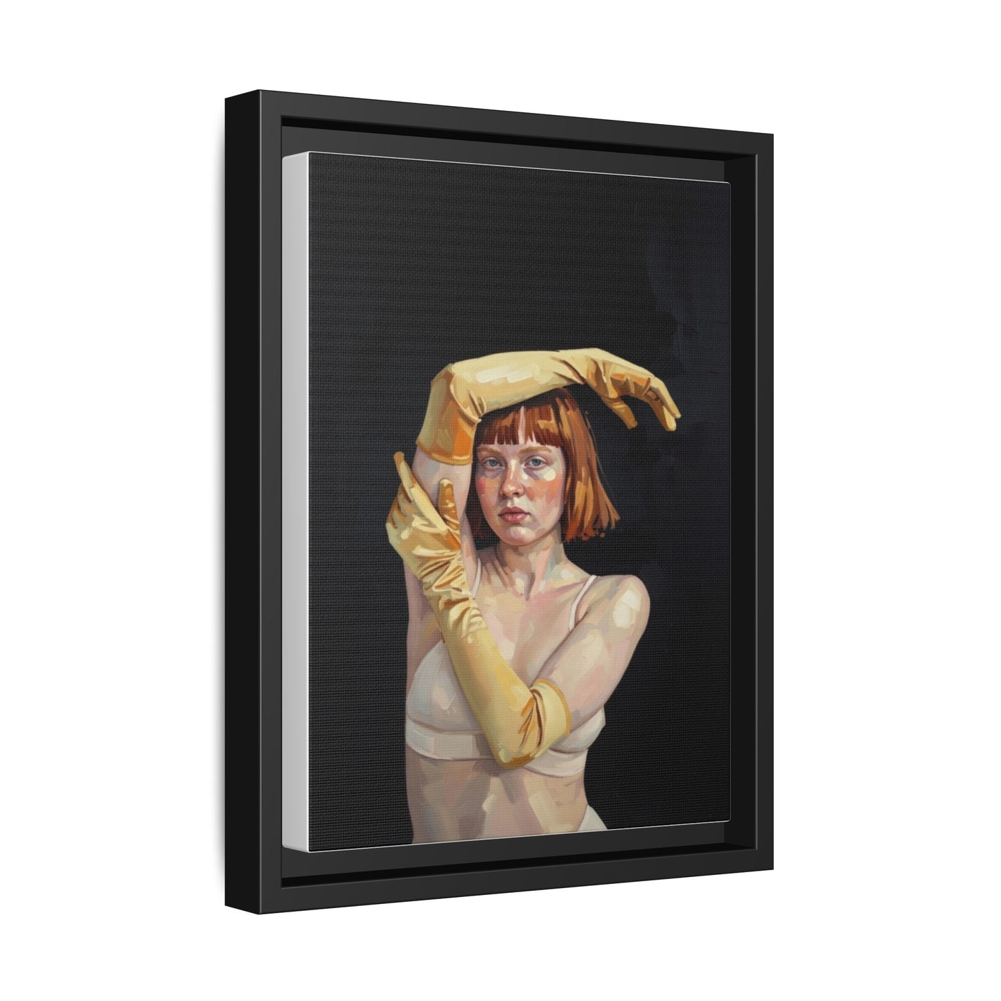 Framed Matte Canvas Art – Portrait of Woman in Yellow Gloves