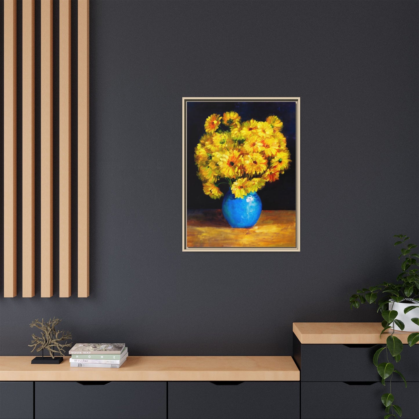 Yellow Daisy Bouquet Matte Canvas Framed Wall Art