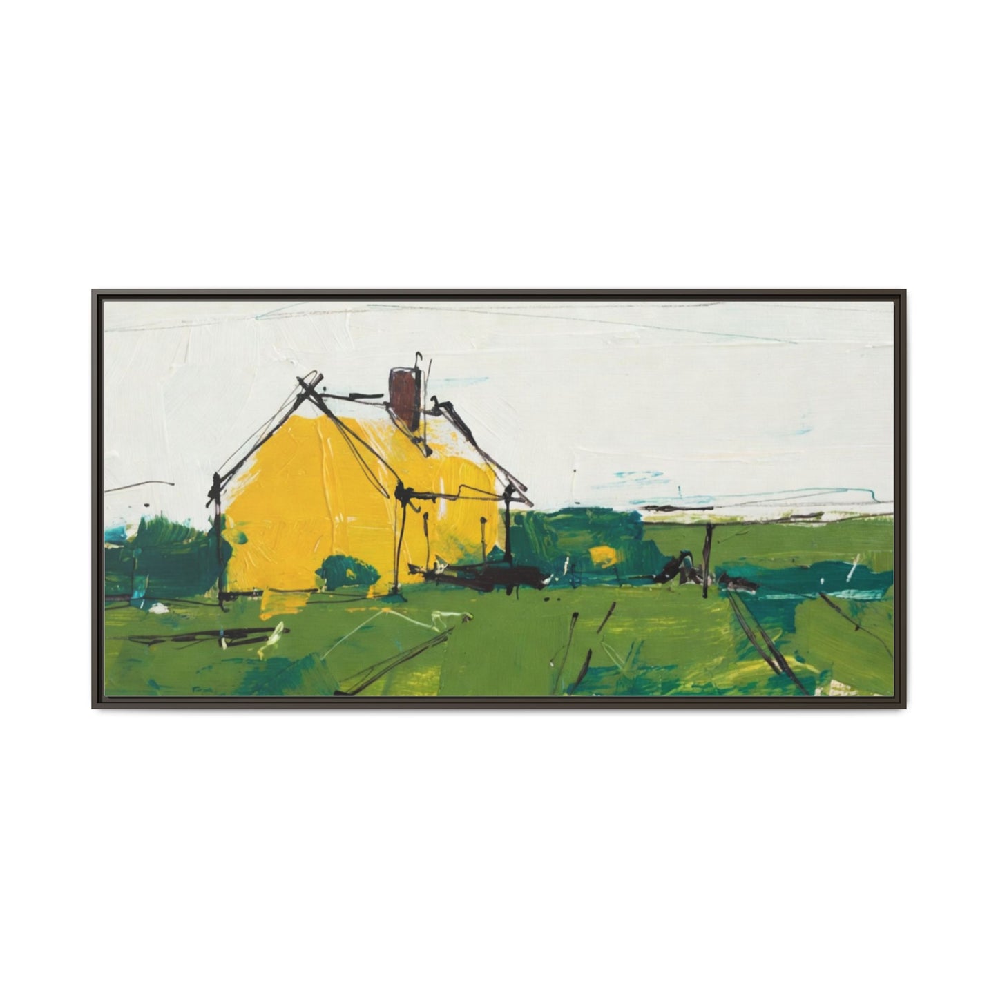 Yellow Cottage Landscape Framed Canvas Print