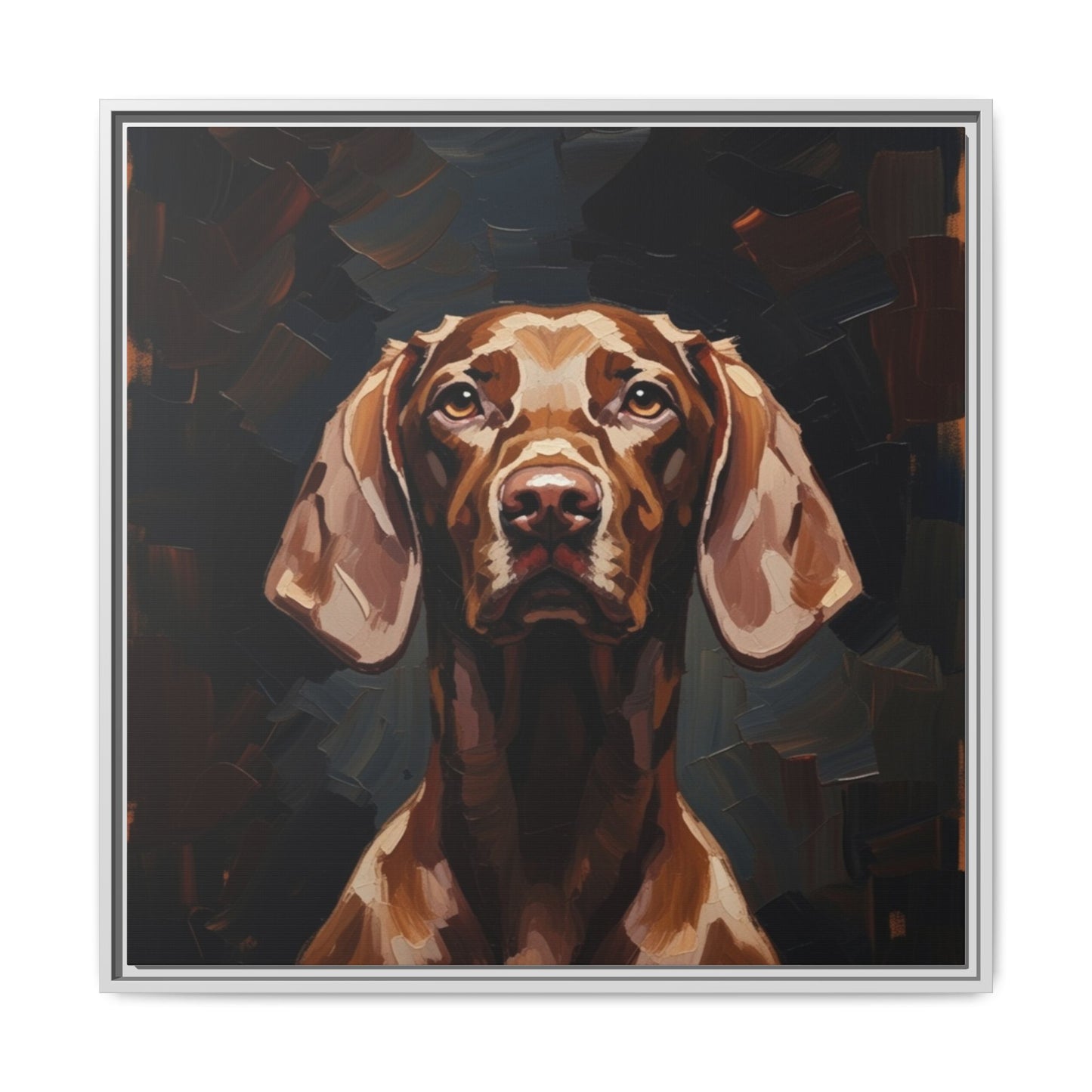 Framed Matte Canvas Dog Portrait – Brown Vizsla Wall Art