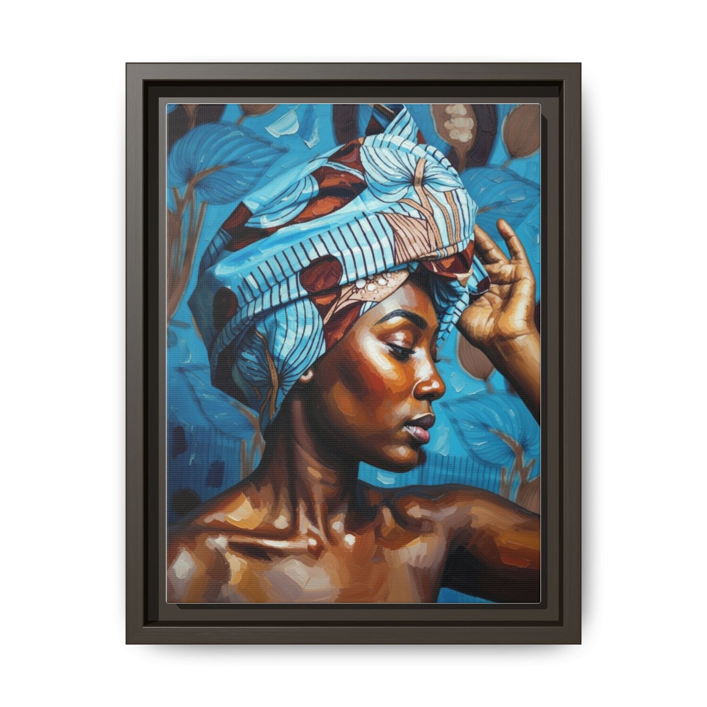 Framed Canvas Art — Portrait of Woman in Blue Headwrap