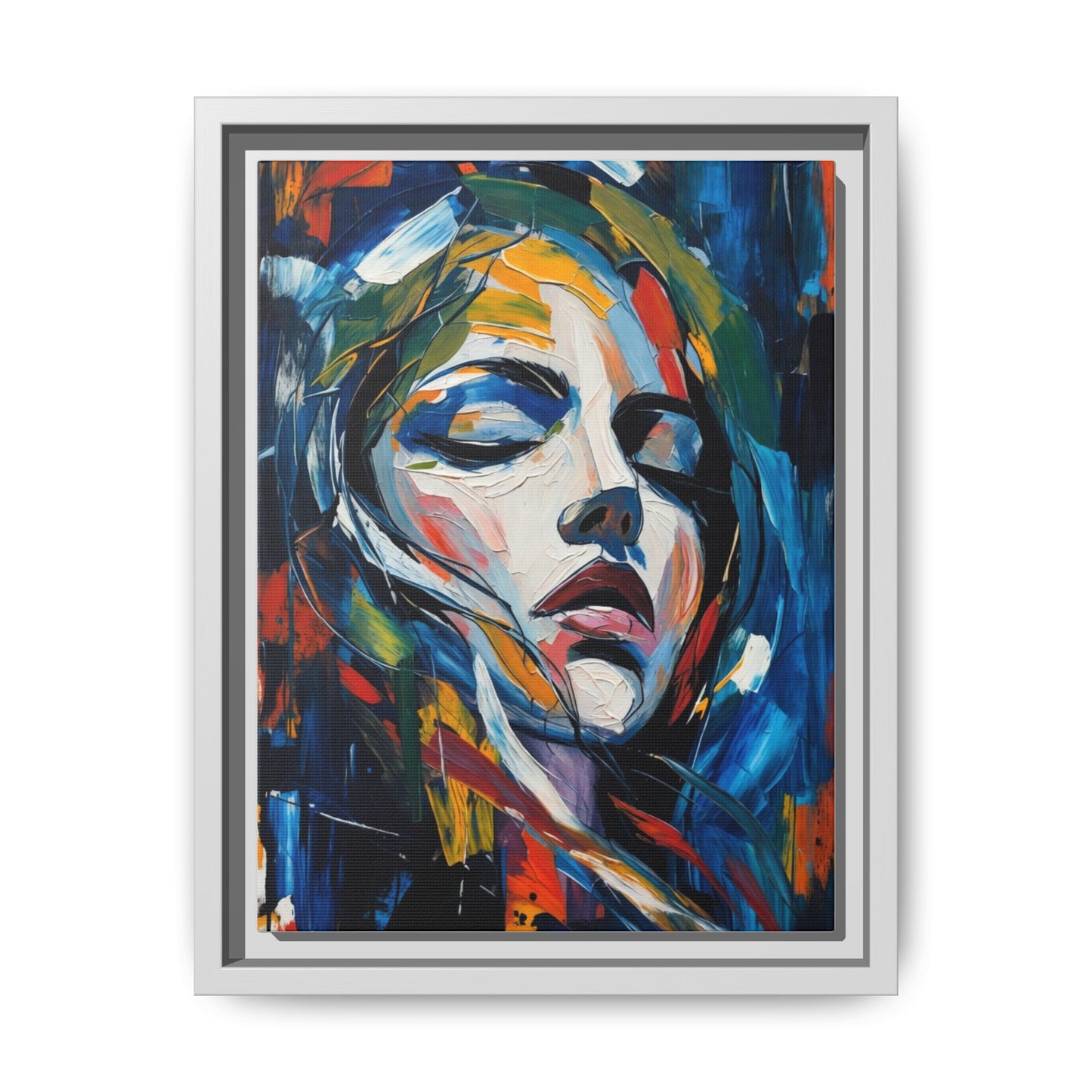 Abstract Colorful Woman Portrait — Framed Matte Canvas Wall Art