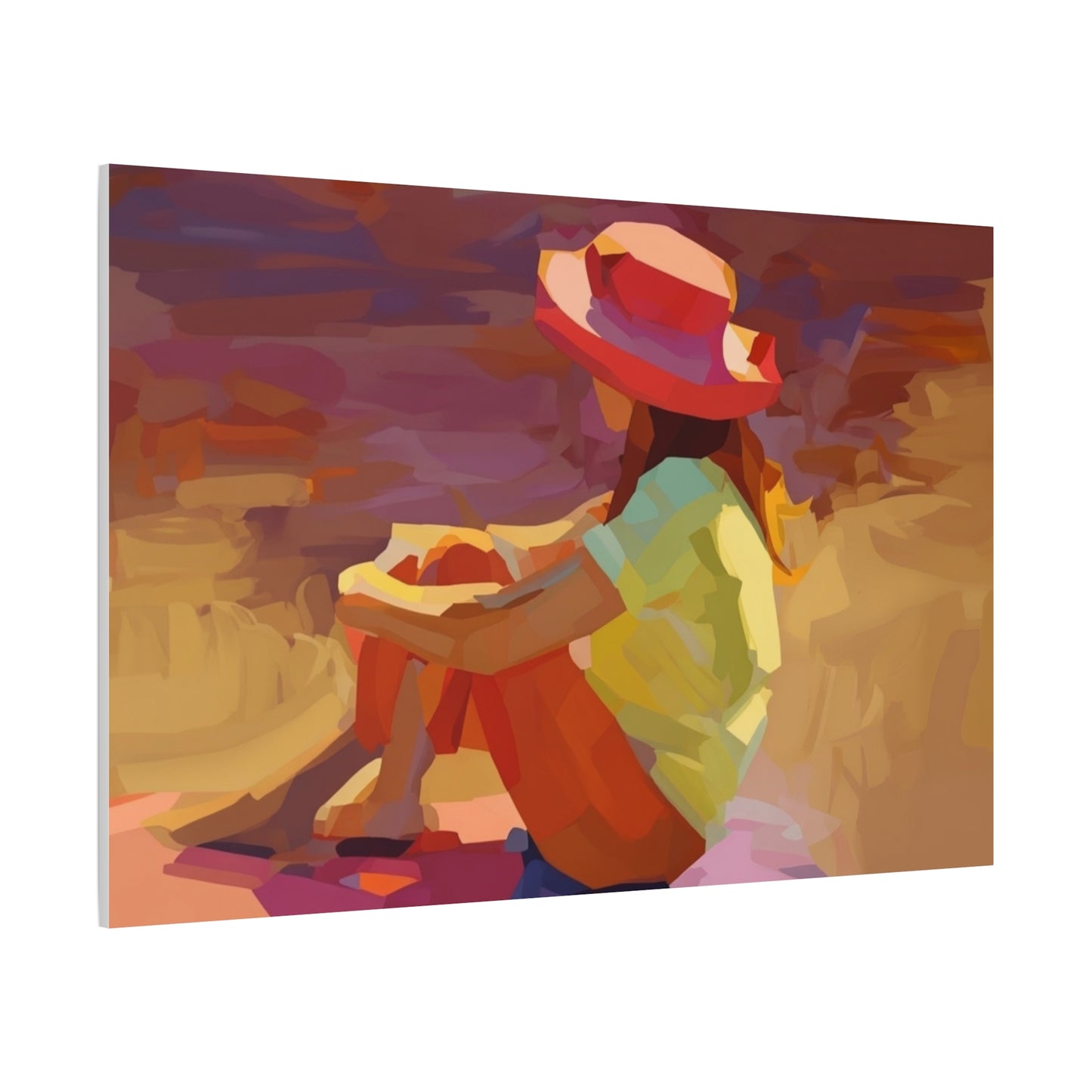 Sunset Daydream Canvas Art — Girl in Hat Matte Stretched Wall Art