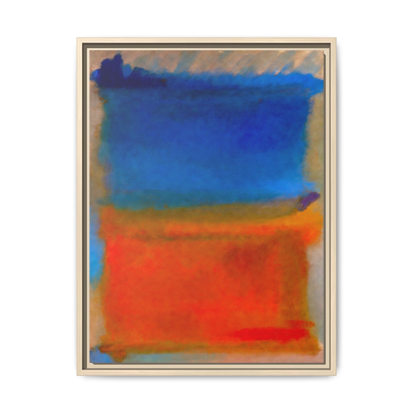 Abstract Color Block Matte Canvas Framed Wall Art — Blue & Orange Modern Painting