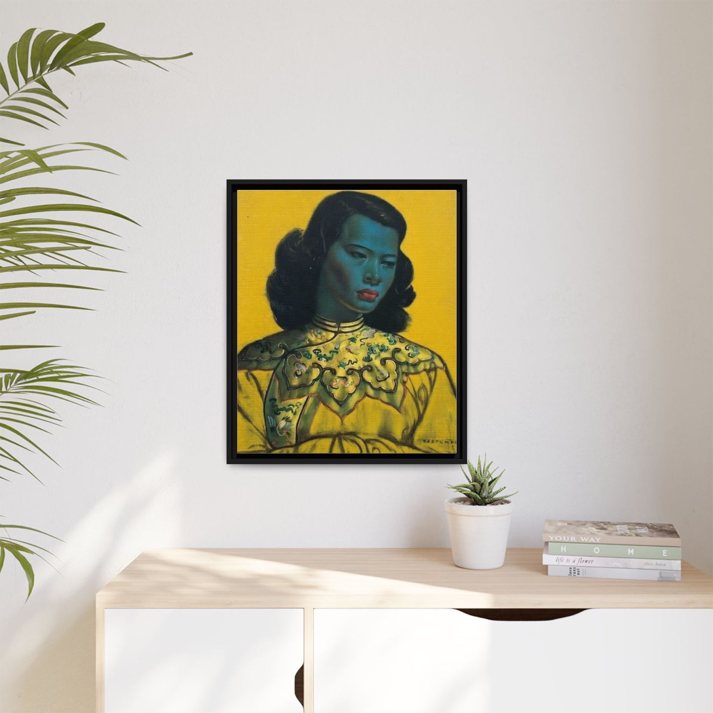 Framed Matte Canvas Art Print — Vintage Portrait with Yellow Background