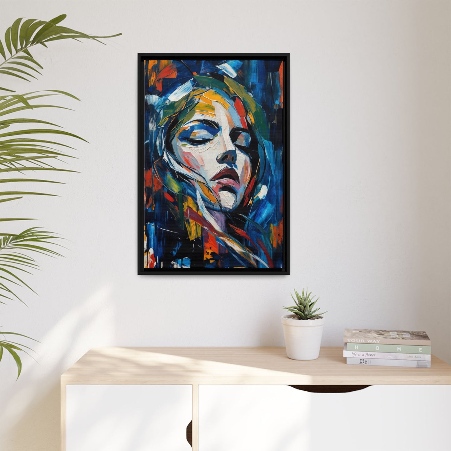 Abstract Colorful Woman Portrait — Framed Matte Canvas Wall Art
