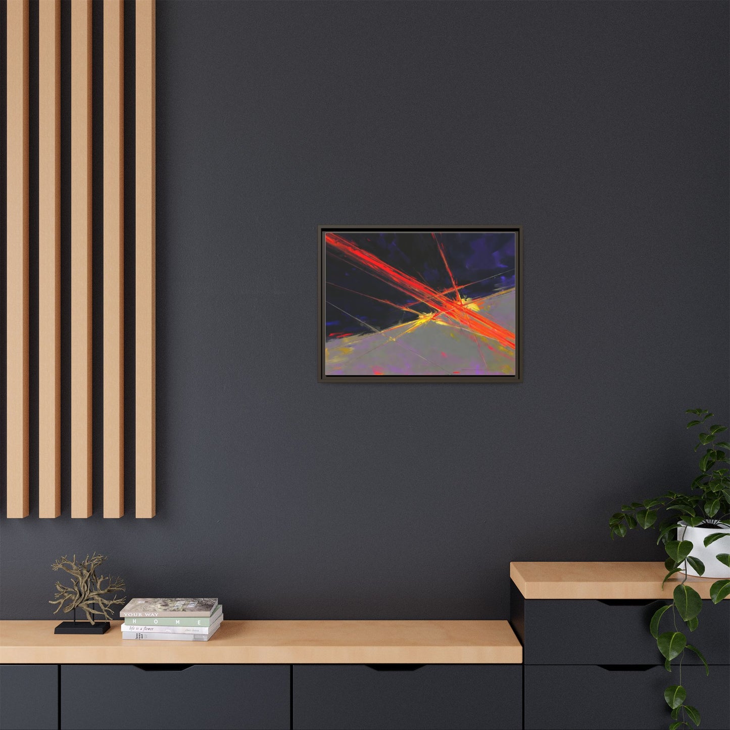 Abstract Red Streaks Framed Matte Canvas Art — Modern Multi‑Color Wall Decor