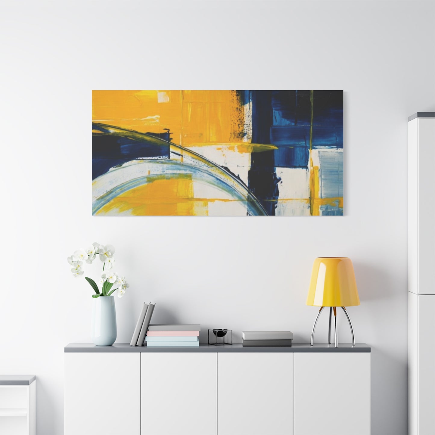 Abstract Blue & Yellow Arc Matte Canvas Wall Art - Stretched 1.25"