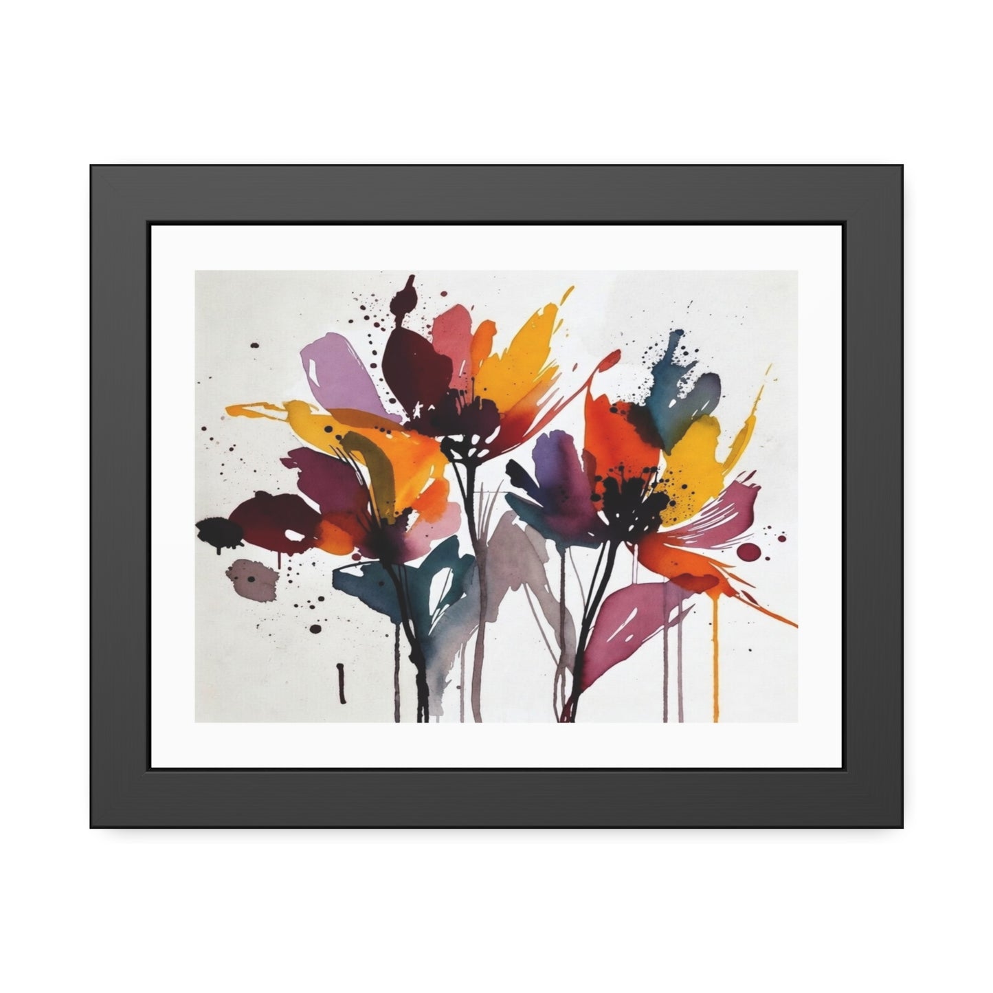 Abstract Watercolor Floral Framed Poster — Colorful Bloom Wall Art