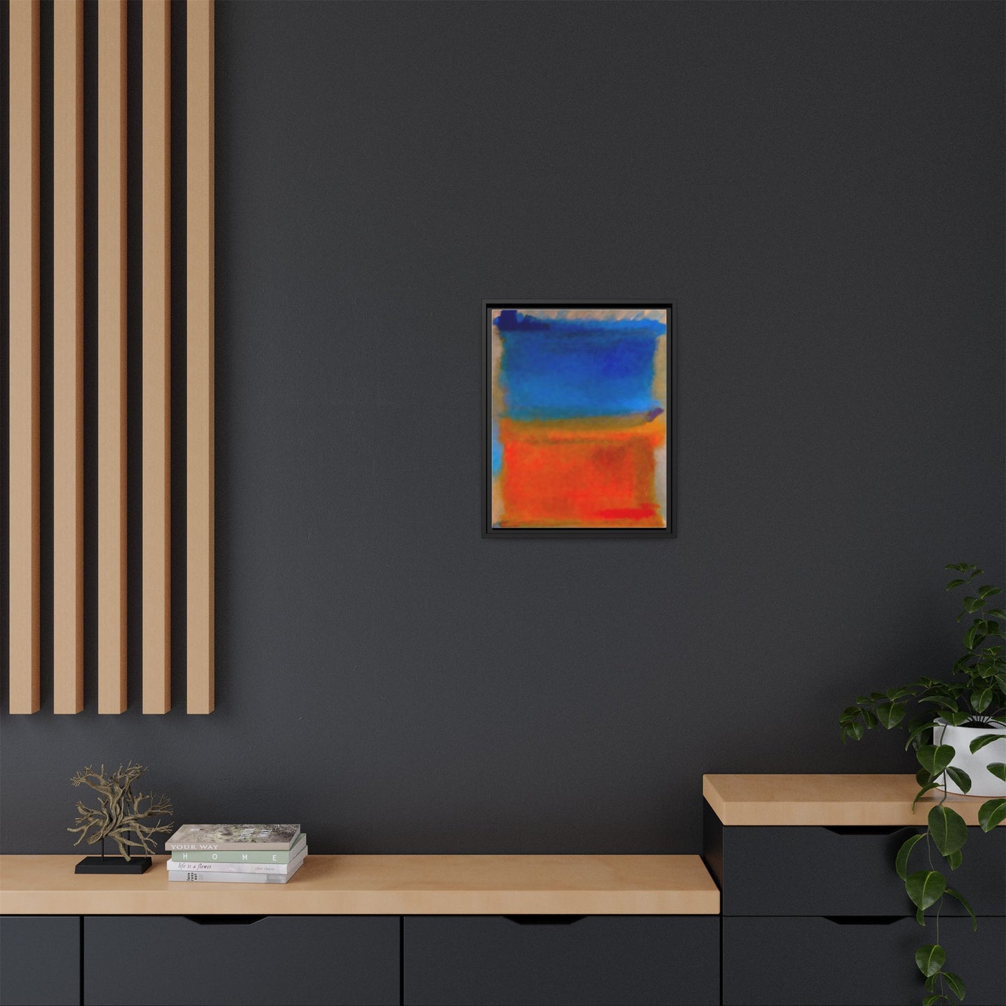 Abstract Color Block Matte Canvas Framed Wall Art — Blue & Orange Modern Painting