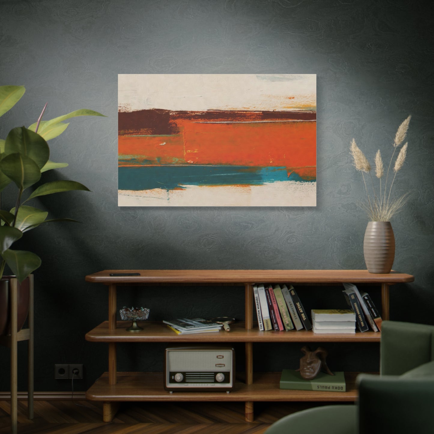 Abstract Orange & Teal Matte Canvas Wall Art — Stretched 1.25"