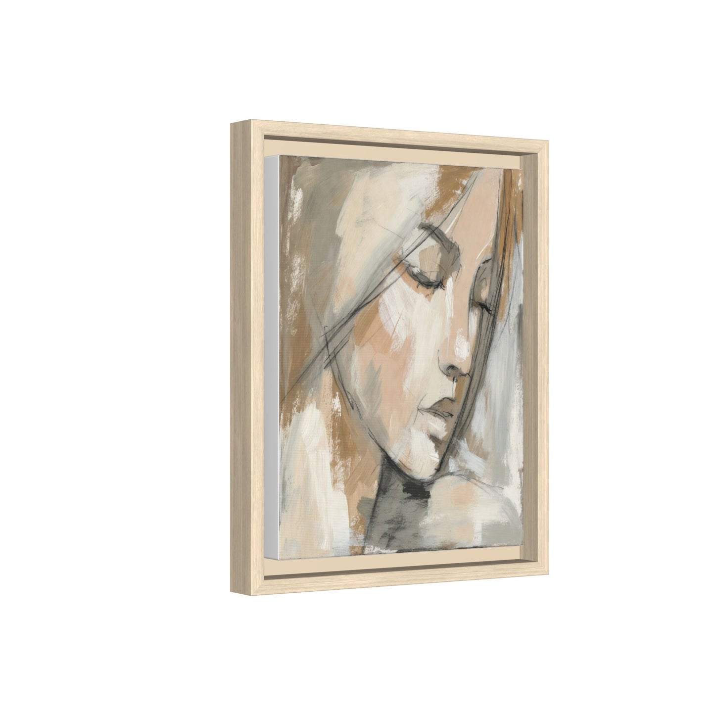 Framed Matte Canvas Art — Serene Abstract Portrait in Neutrals