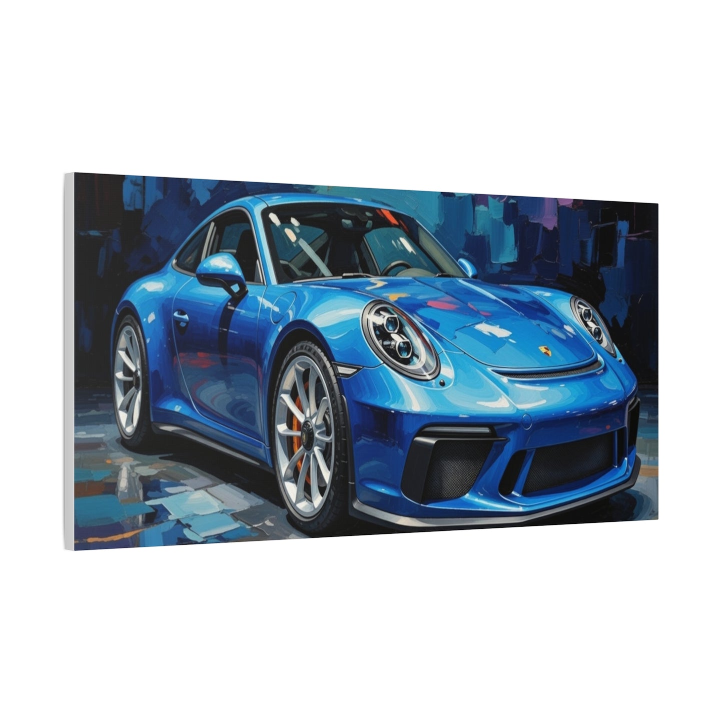 Blue Sports Car Canvas Wall Art — Modern Automotive Painting on Stretched Matte Canvas