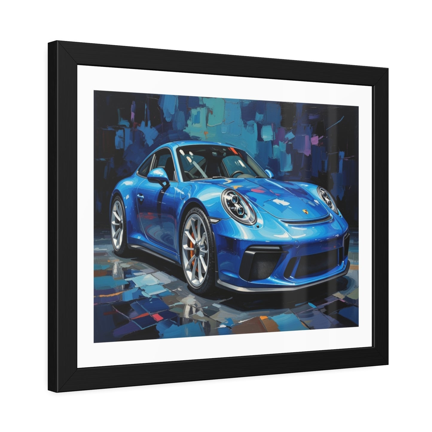 Blue Sports Car Framed Poster — Modern Automotive Wall Art