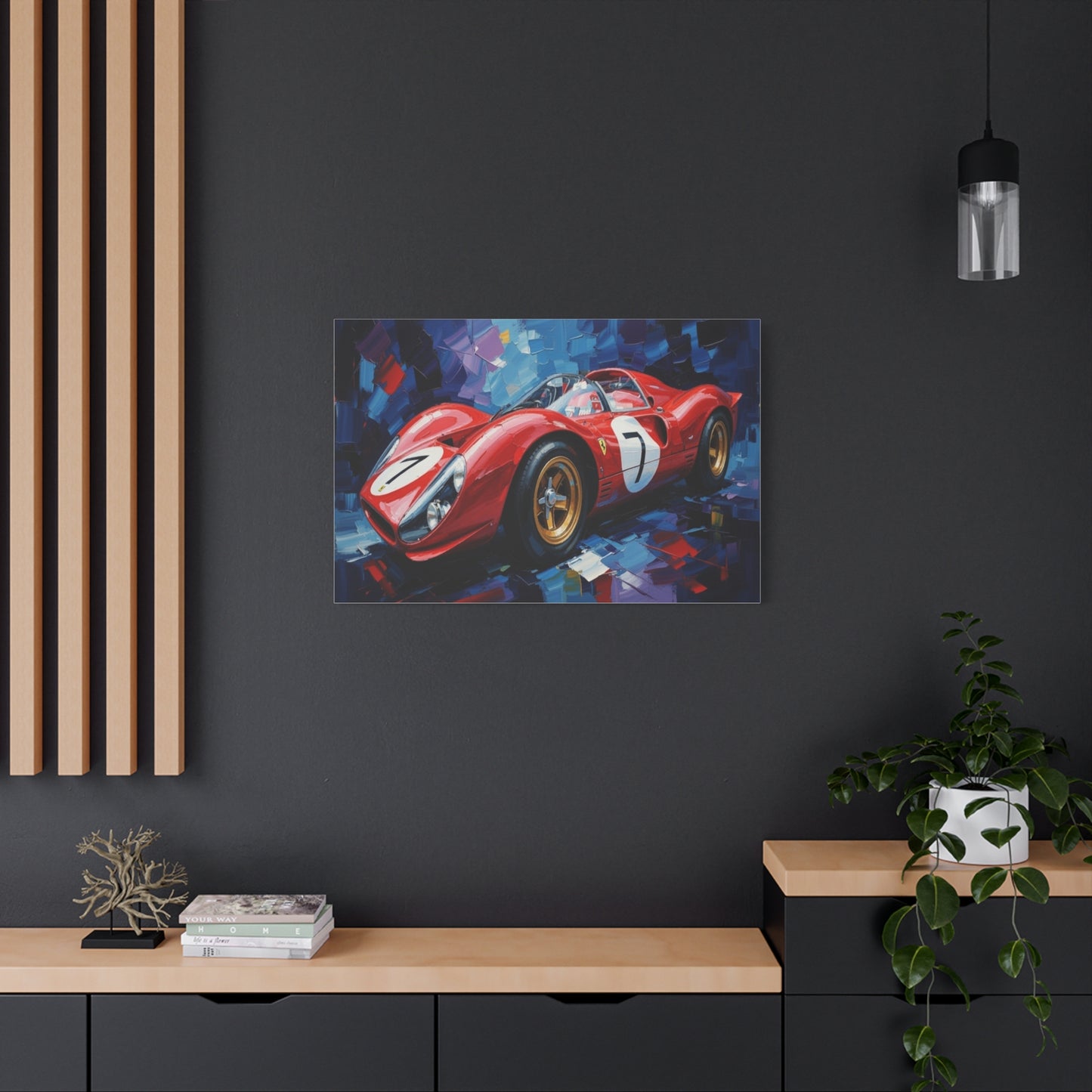 Vintage Ferrari Racing Car Canvas Print — Red Classic Sports Car Artwork (Matte Stretched)