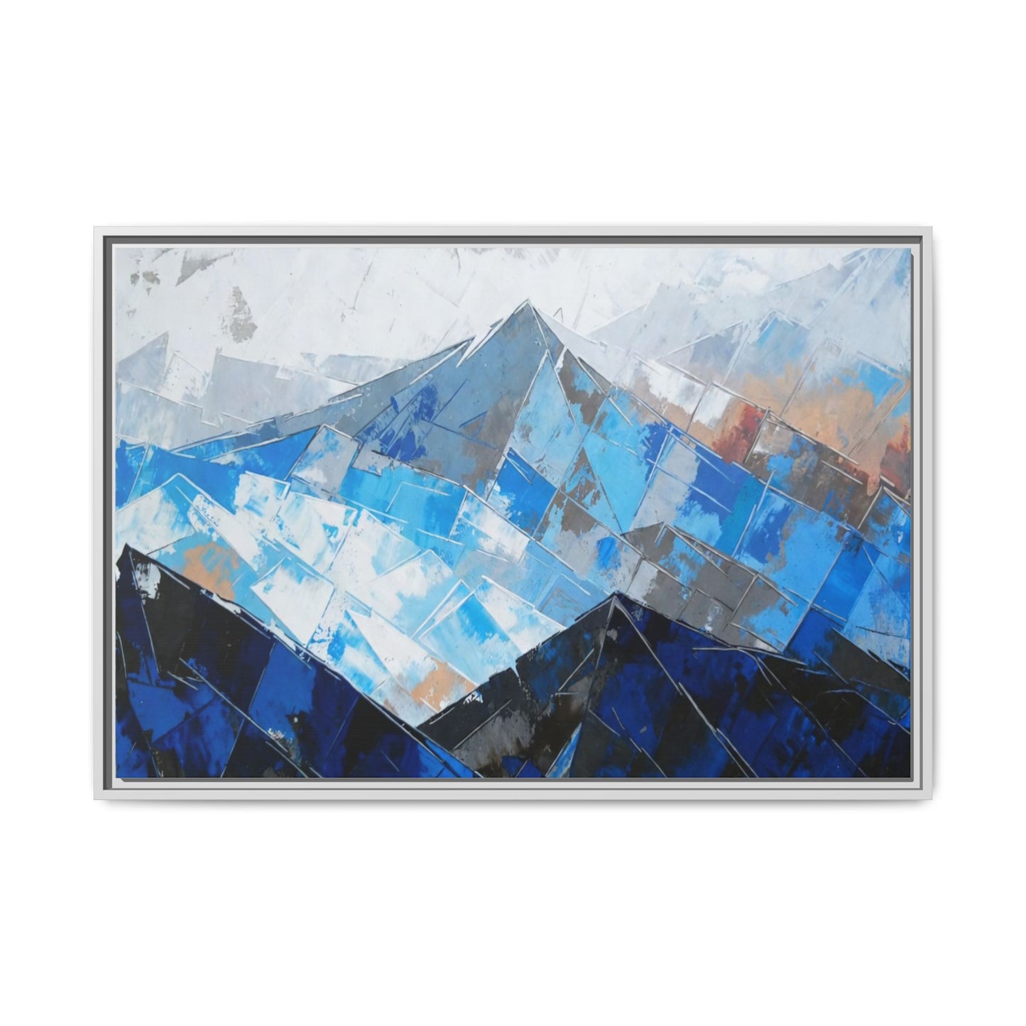 Framed Matte Canvas Blue Mountain Abstract Wall Art