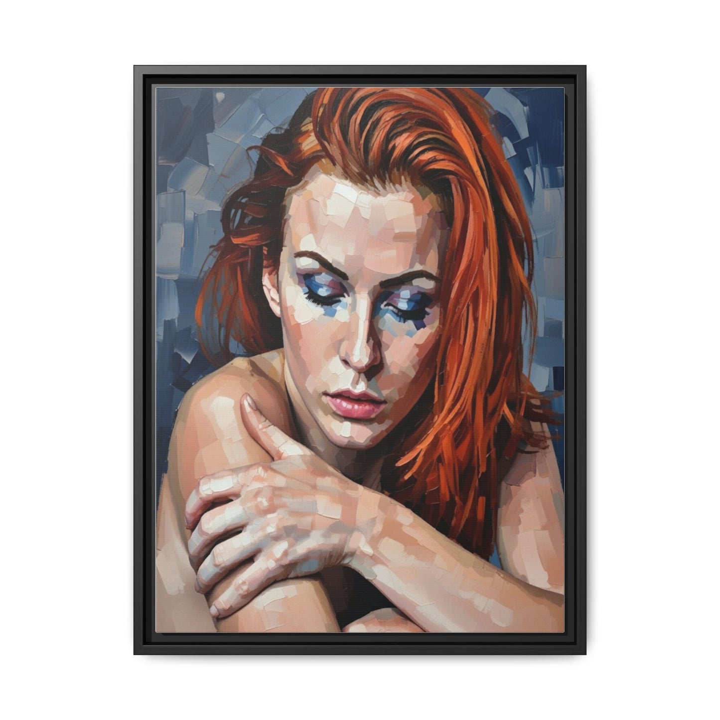 Framed Matte Canvas Art – Contemplative Redhead Portrait