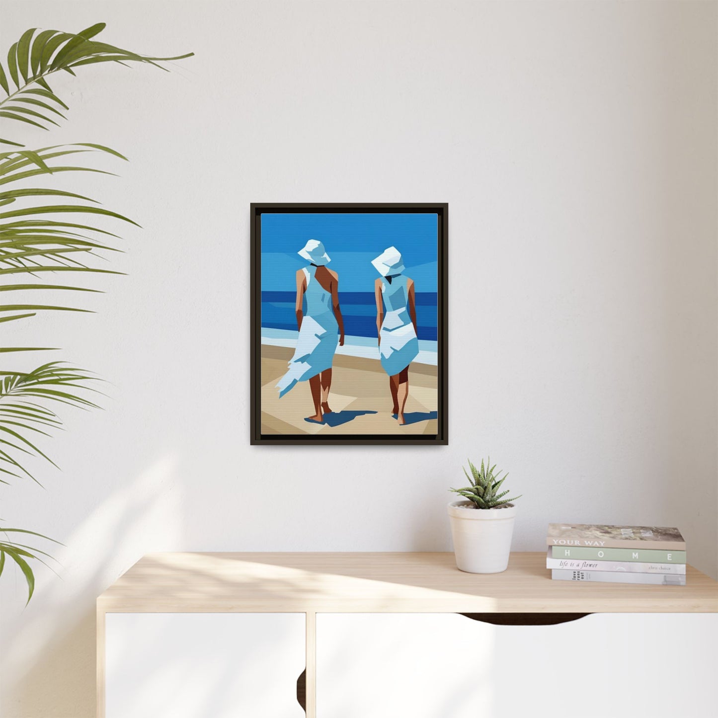 Seaside Stroll Matte Canvas Framed Print — Coastal Beach Art
