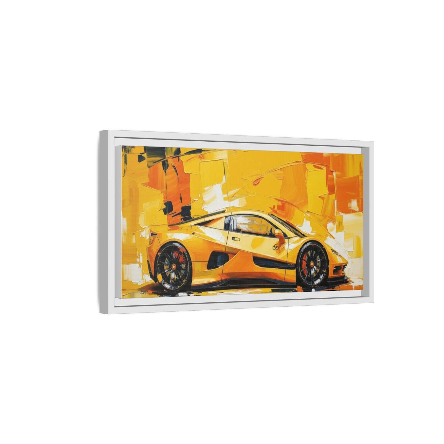 Yellow Sports Car Abstract Matte Canvas Framed Print