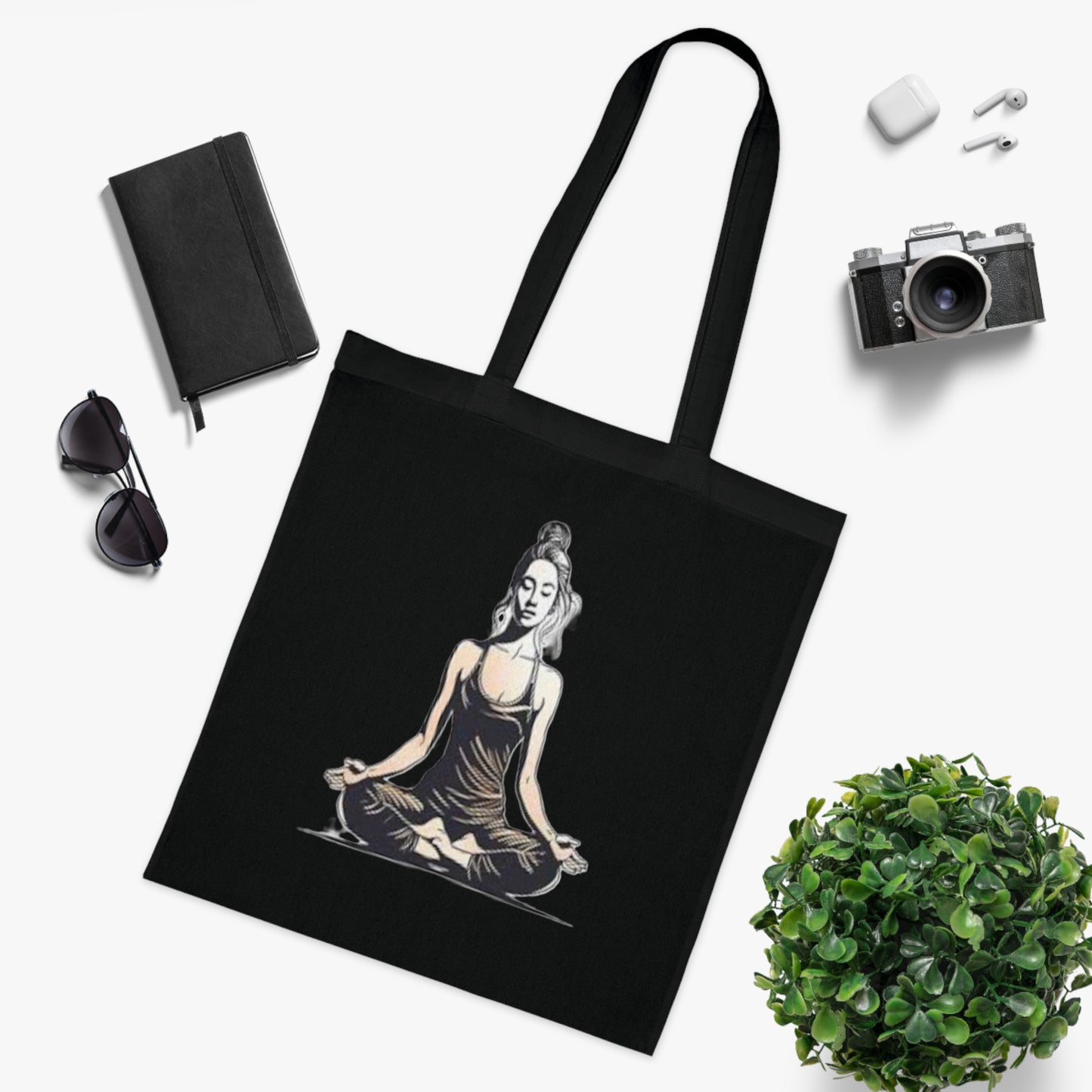 Yoga Meditation Cotton Tote Bag — Lotus Pose Graphic Beach & Market Tote