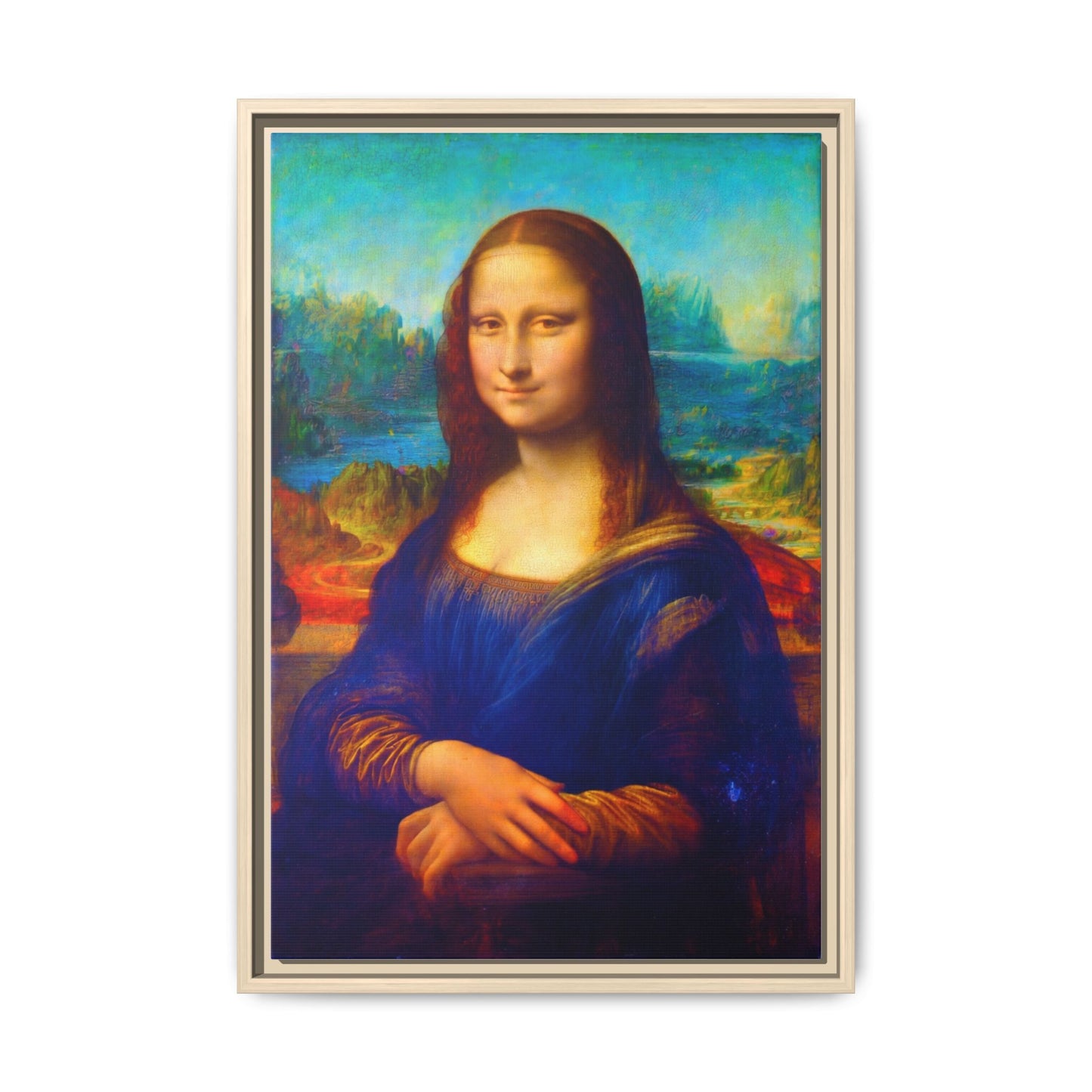 Framed Matte Canvas Print — Colorful Mona Lisa Wall Art