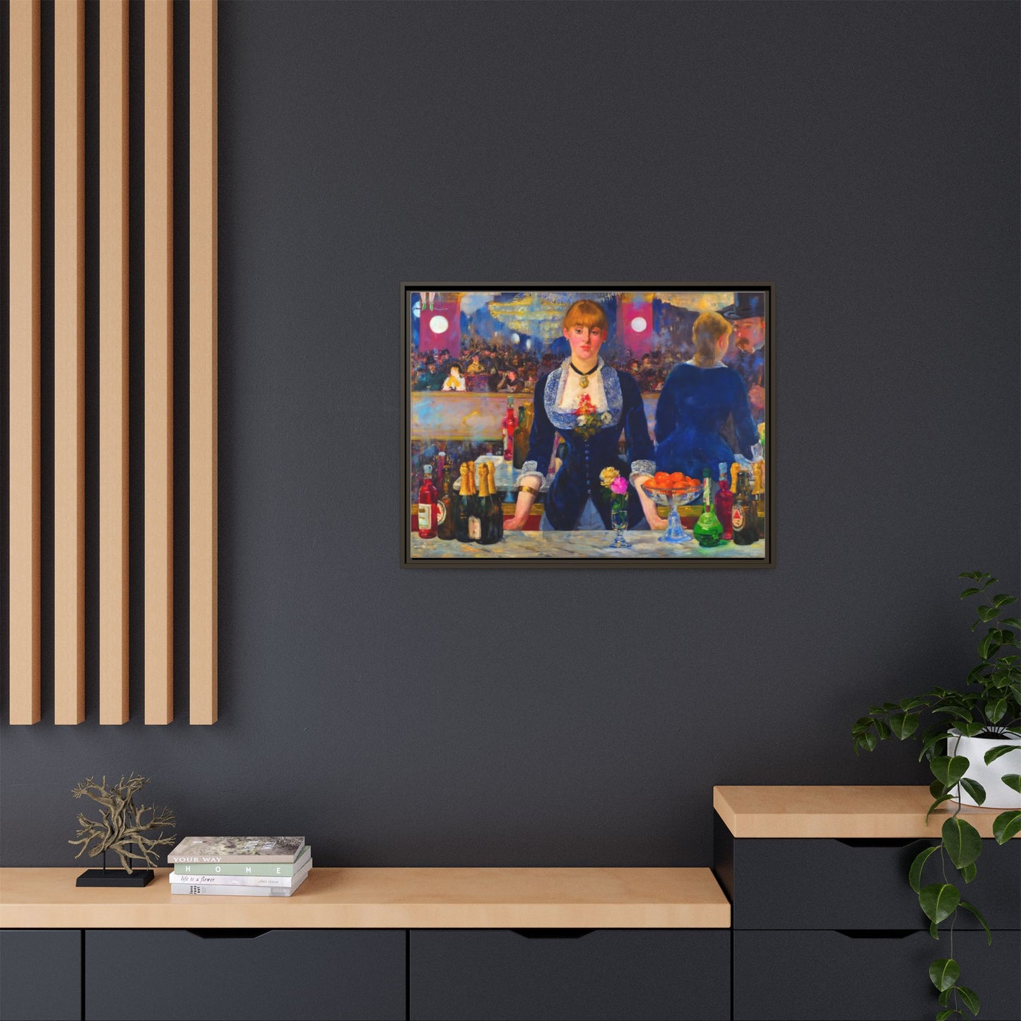 Framed Matte Canvas Print — Vintage Parisian Bar Scene
