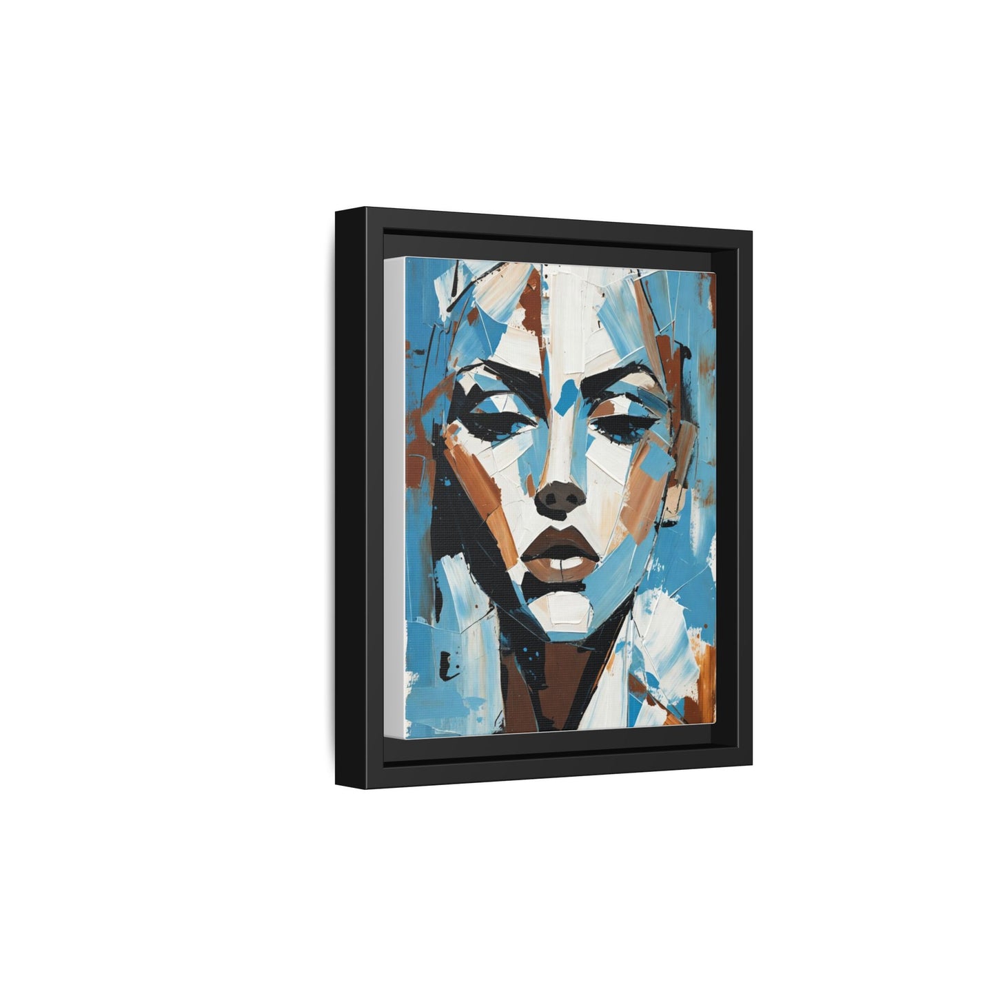 Abstract Blue Face Matte Canvas Wall Art — Framed Modern Portrait Print