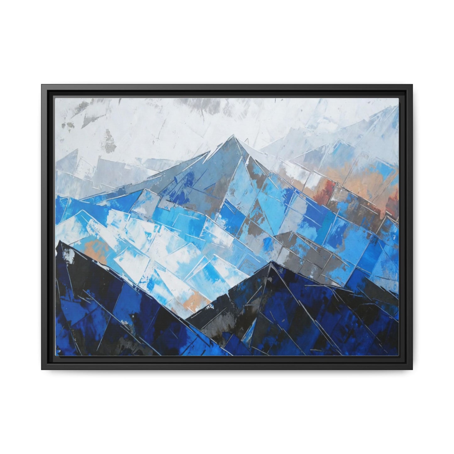 Framed Matte Canvas Blue Mountain Abstract Wall Art