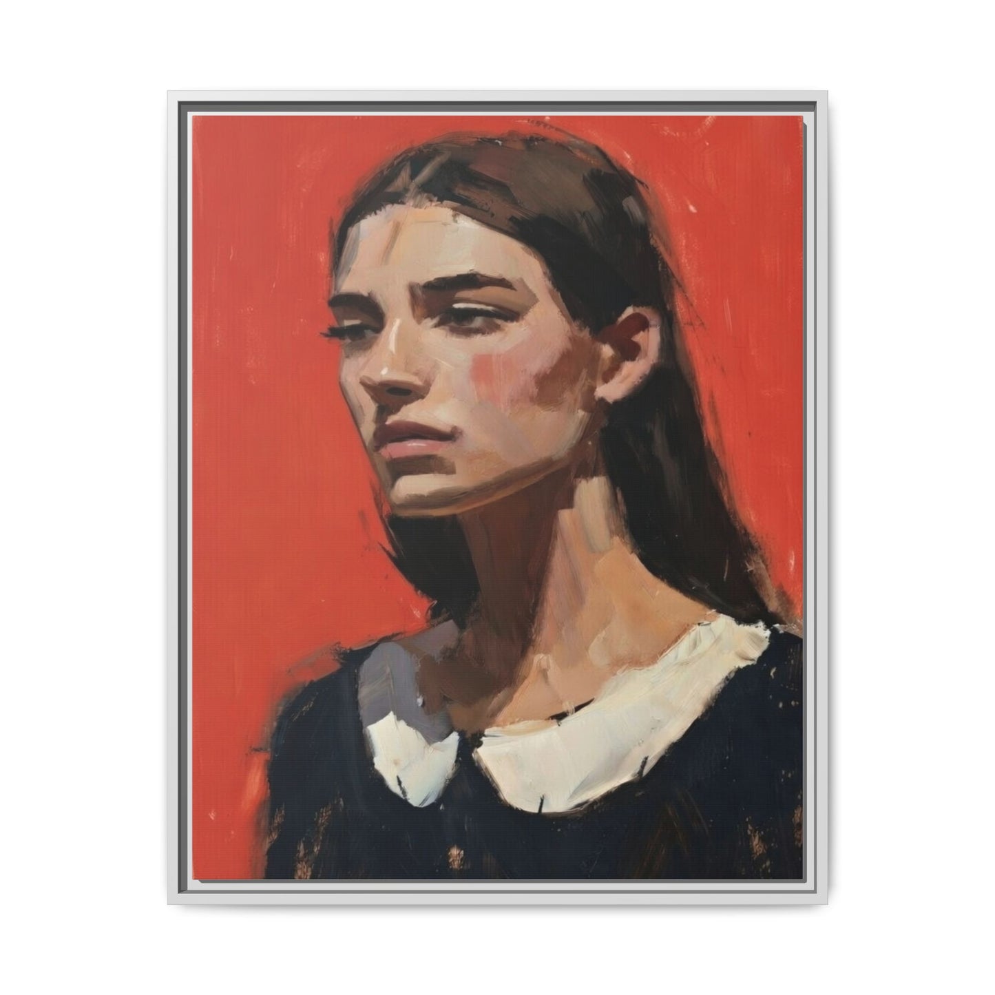 Framed Matte Canvas Portrait Print — Moody Red Figurative Art