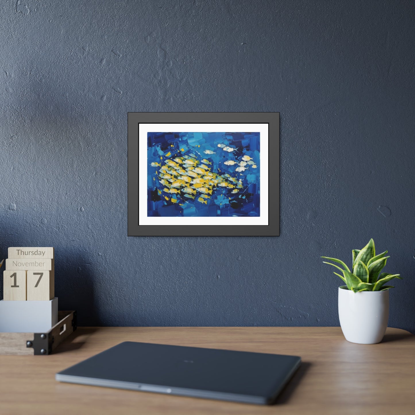 Framed Fish Poster — Blue School of Fish Nautical Wall Art Print