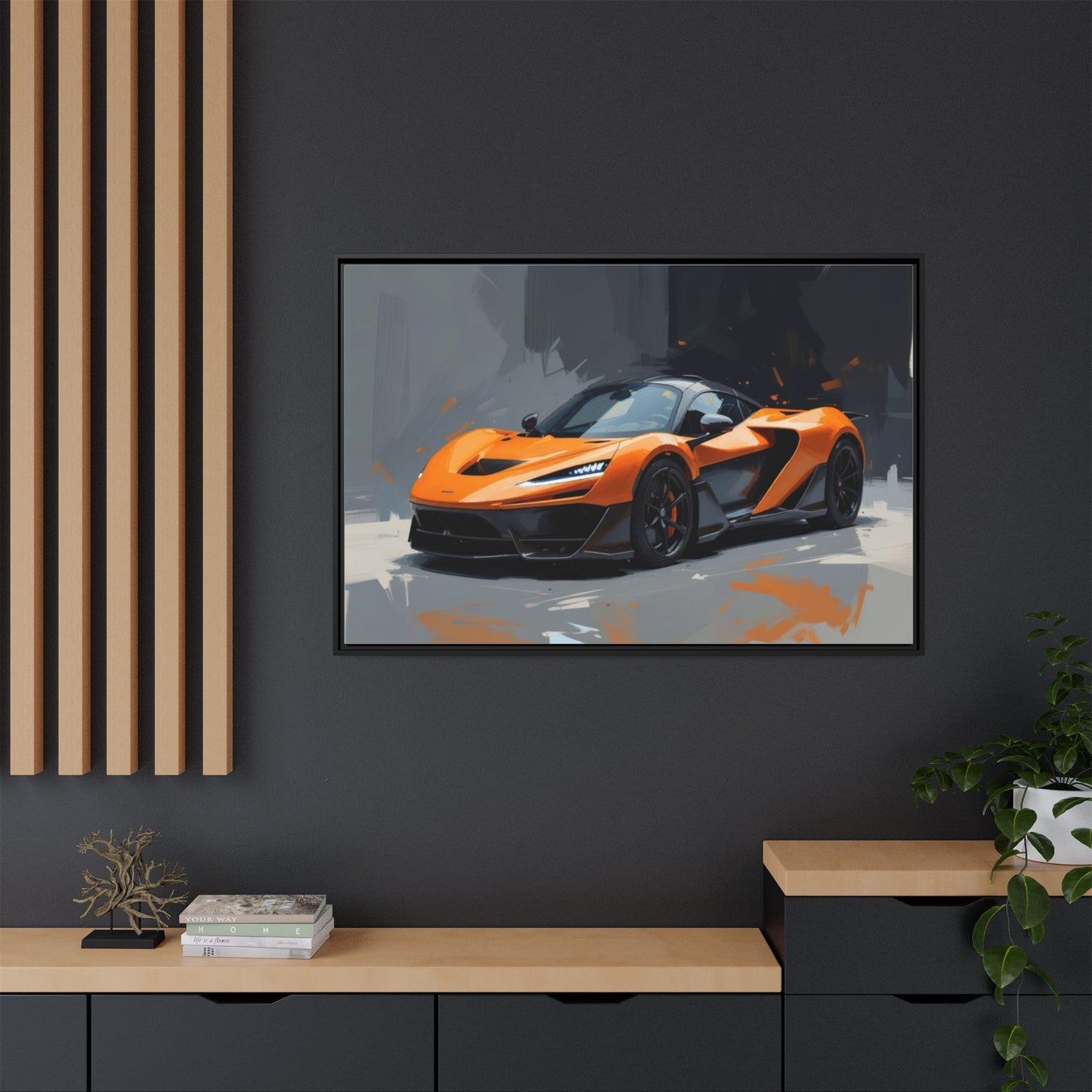 Framed Matte Canvas — Orange Sports Car Print