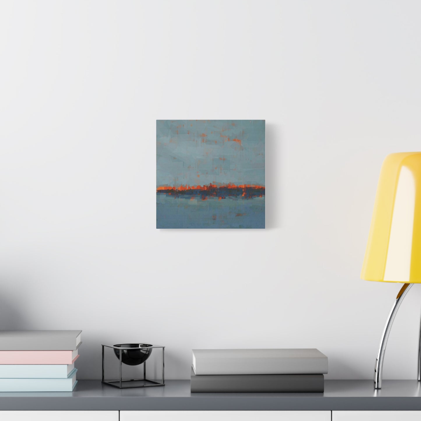 Abstract Coastal Horizon Canvas Print — Blue Teal with Orange Accent