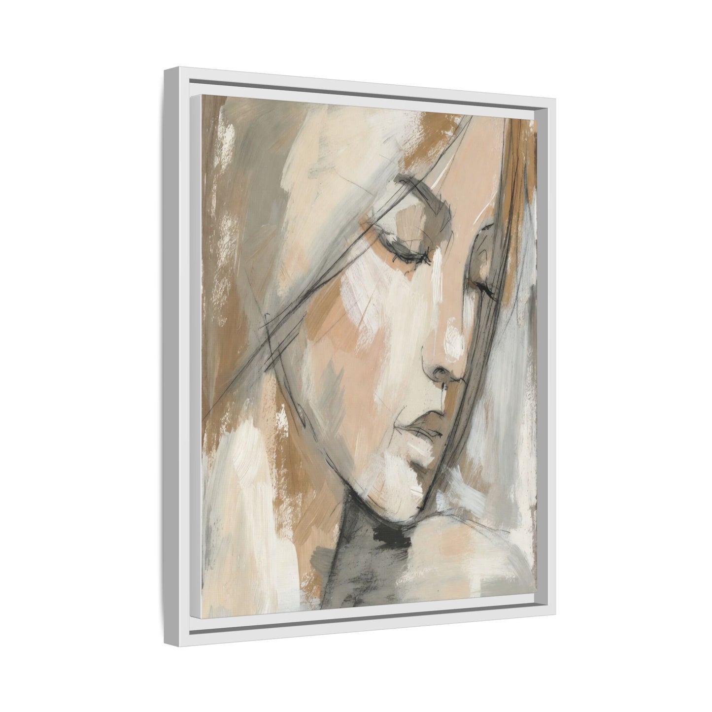 Framed Matte Canvas Art — Serene Abstract Portrait in Neutrals