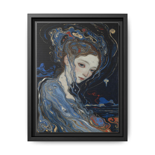 Framed Matte Canvas Art Print — Surreal Blue Maiden Portrait
