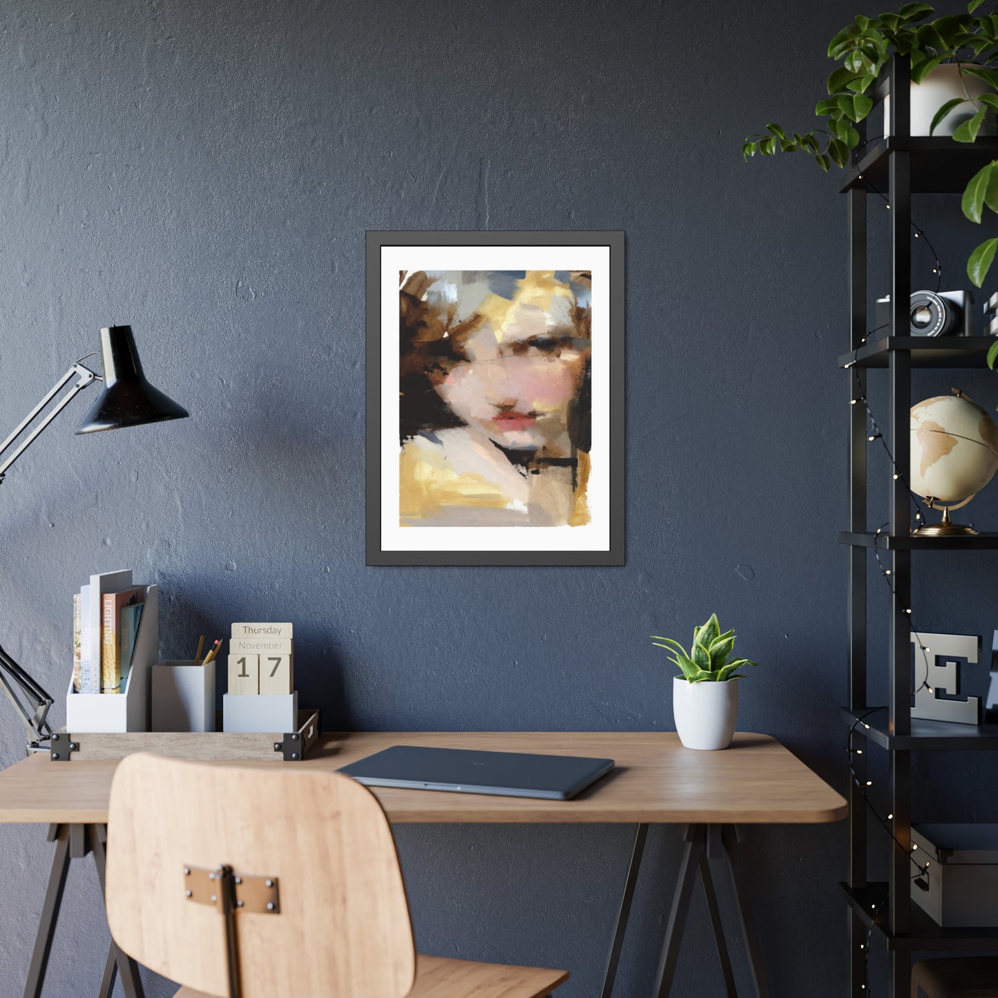 Abstract Portrait Framed Poster – Modern Impressionist Wall Art