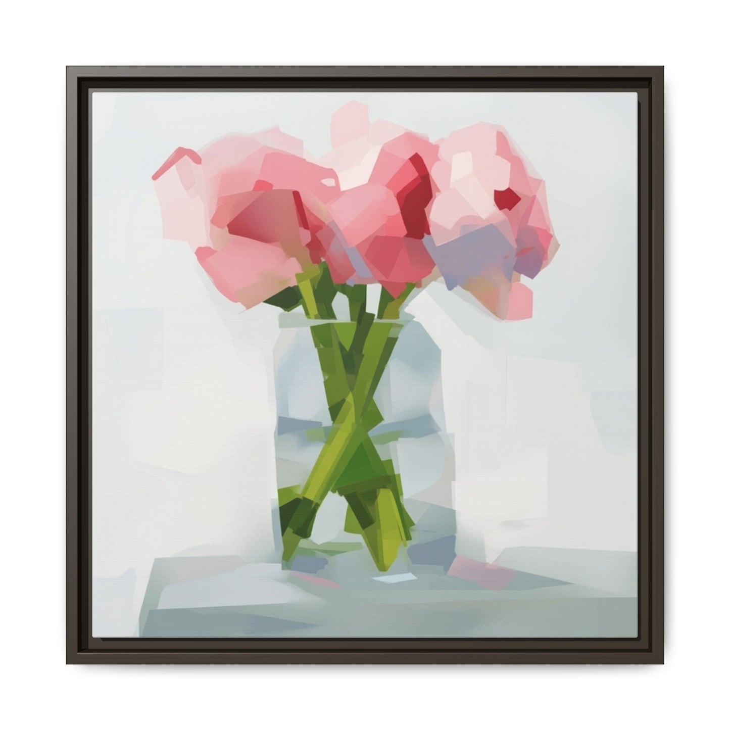 Framed Floral Canvas Art — Pink Peonies in Vase (Matte)
