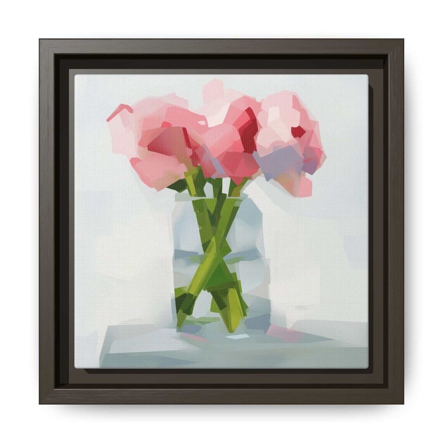 Framed Floral Canvas Art — Pink Peonies in Vase (Matte)
