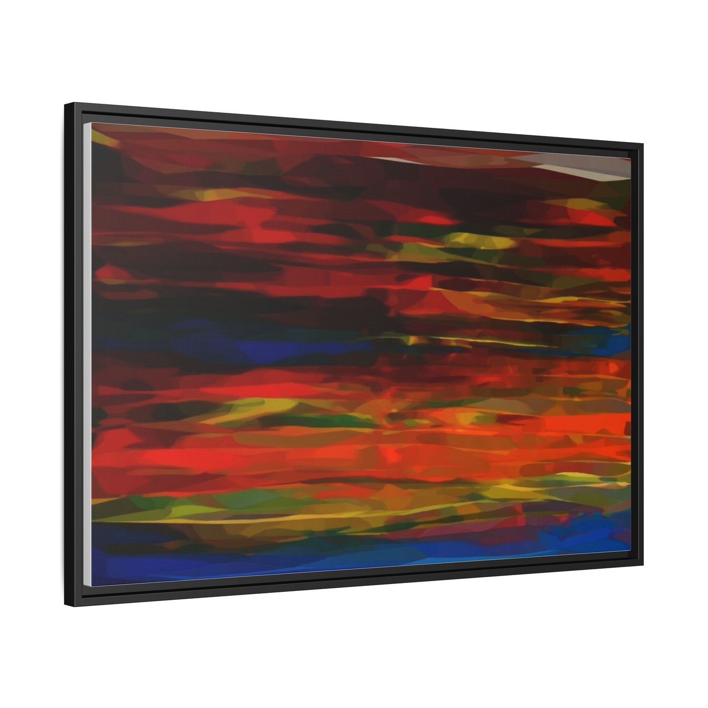 Abstract Multi-Color Matte Canvas Framed Wall Art — Bold Red & Blue Modern Painting