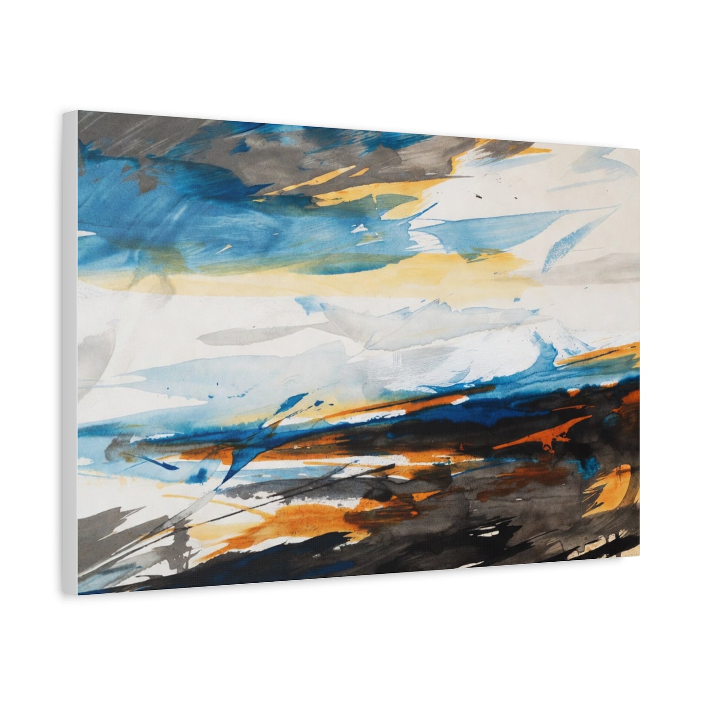 Abstract Oceanic Canvas Print — Blue & Amber Stretched Wall Art