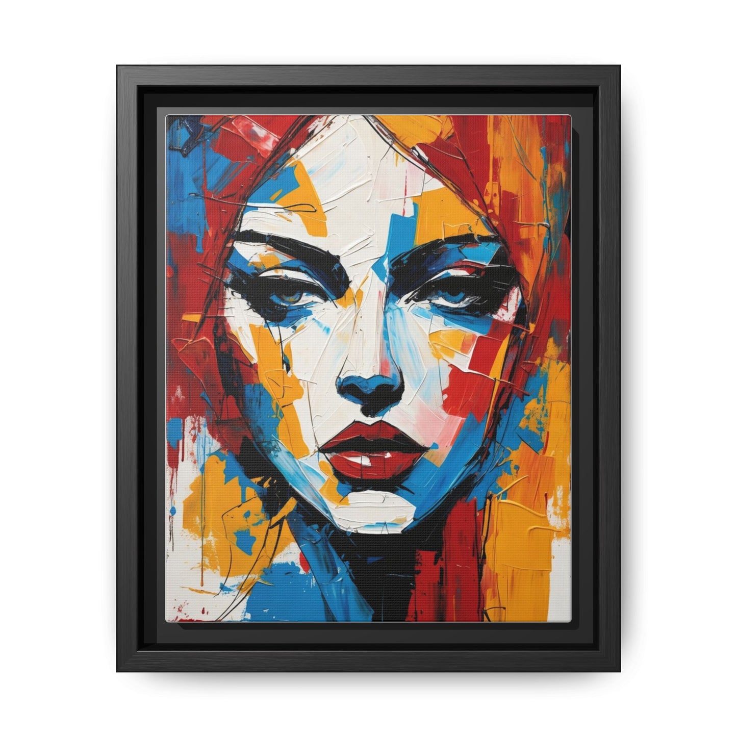 Framed Abstract Portrait Canvas — Colorful Female Face Wall Art