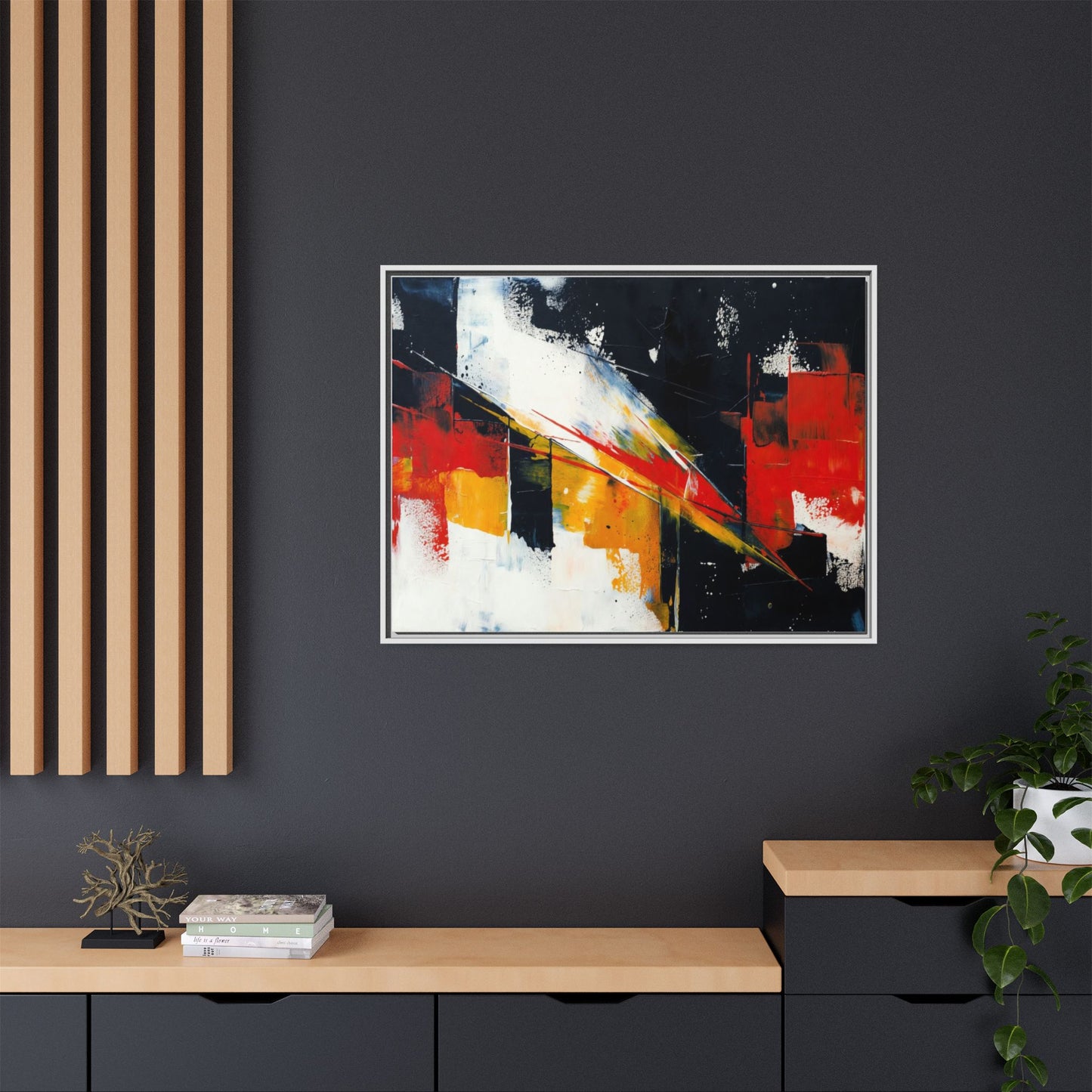 Abstract Red & Black Framed Canvas Print — Modern Geometric Wall Art
