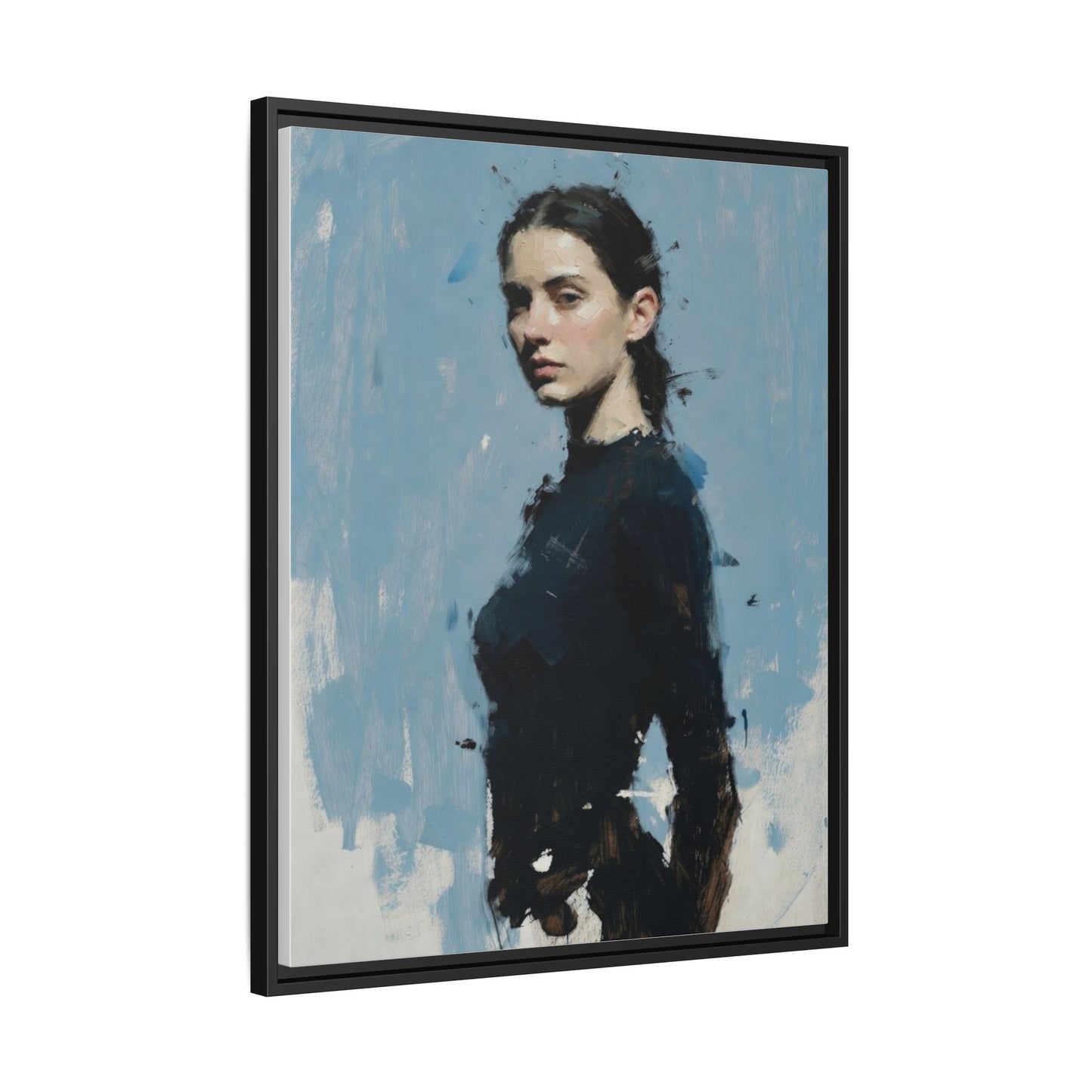 Framed Matte Canvas Portrait Print — Elegant Blue Woman Art