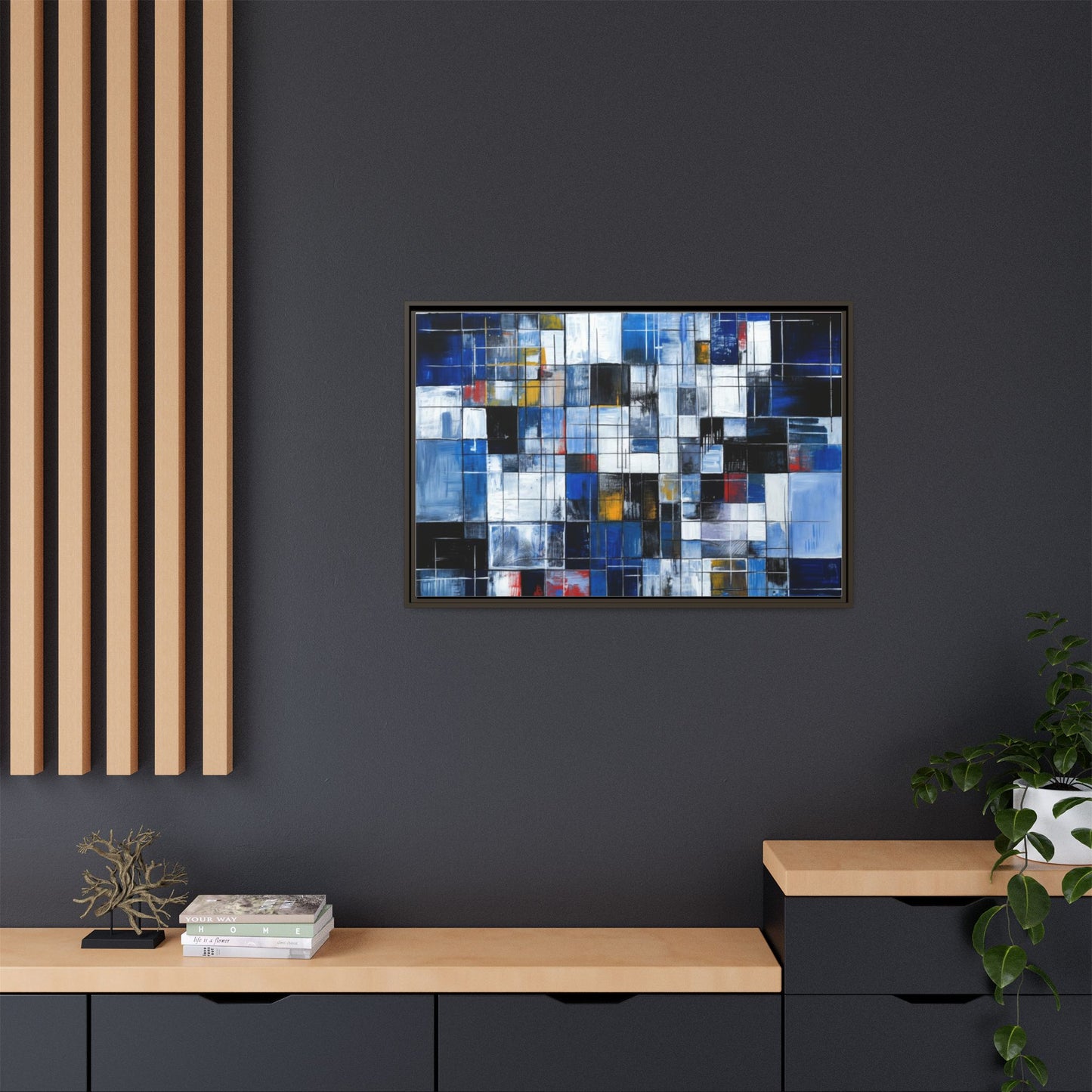 Abstract Blue Grid Matte Canvas Framed Art Print