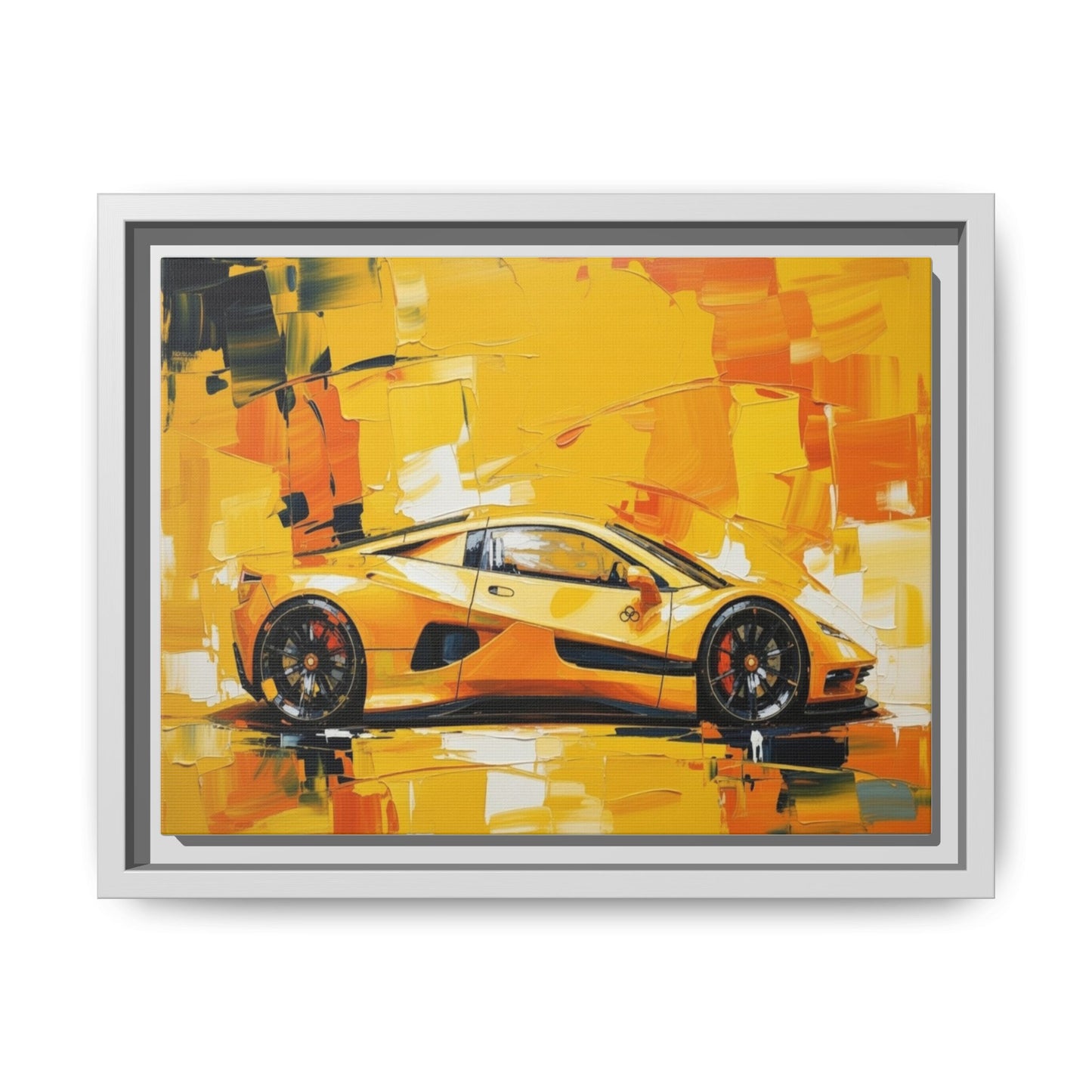 Yellow Sports Car Abstract Matte Canvas Framed Print
