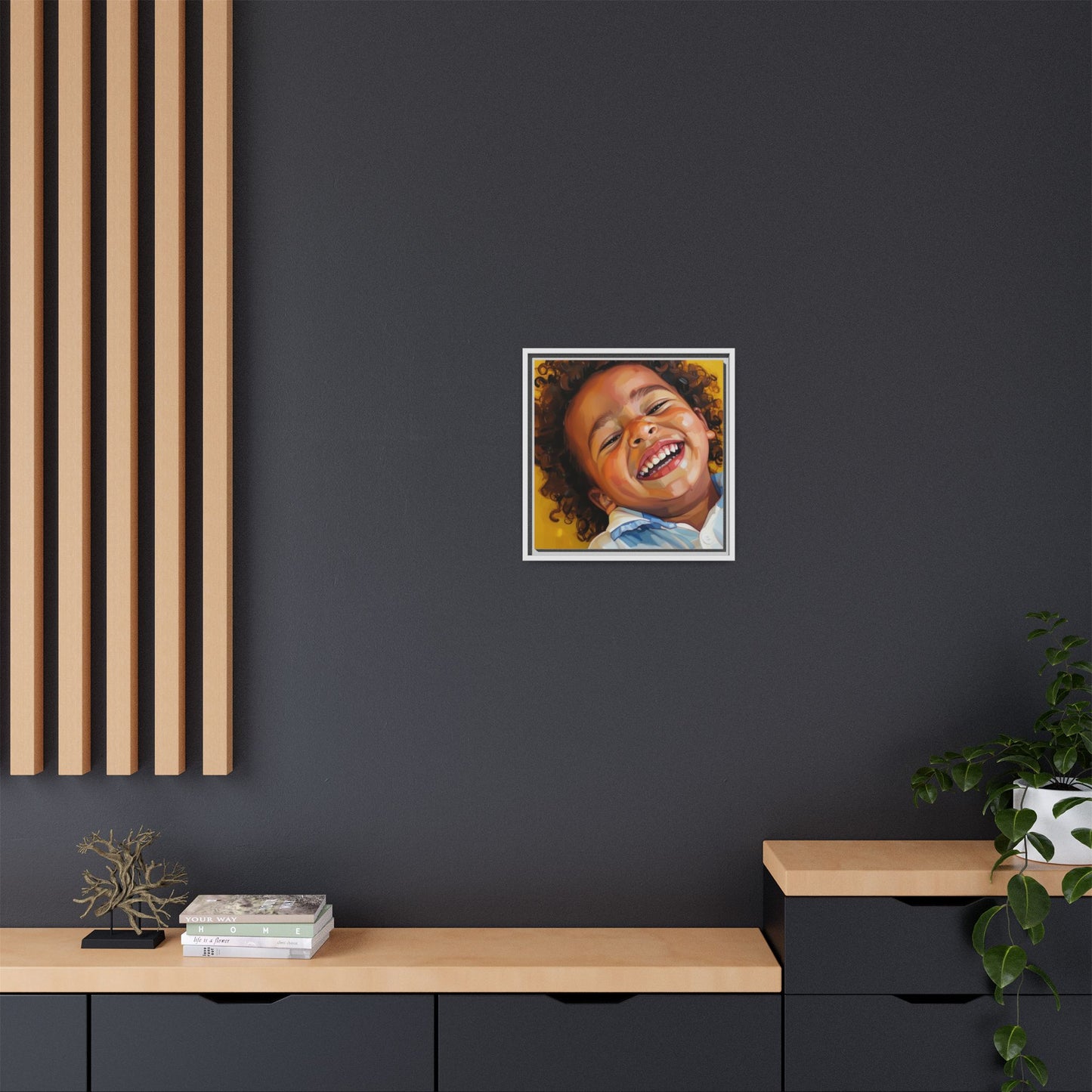 Framed Matte Canvas Print – Joyful Child Portrait, Colorful Nursery Wall Art