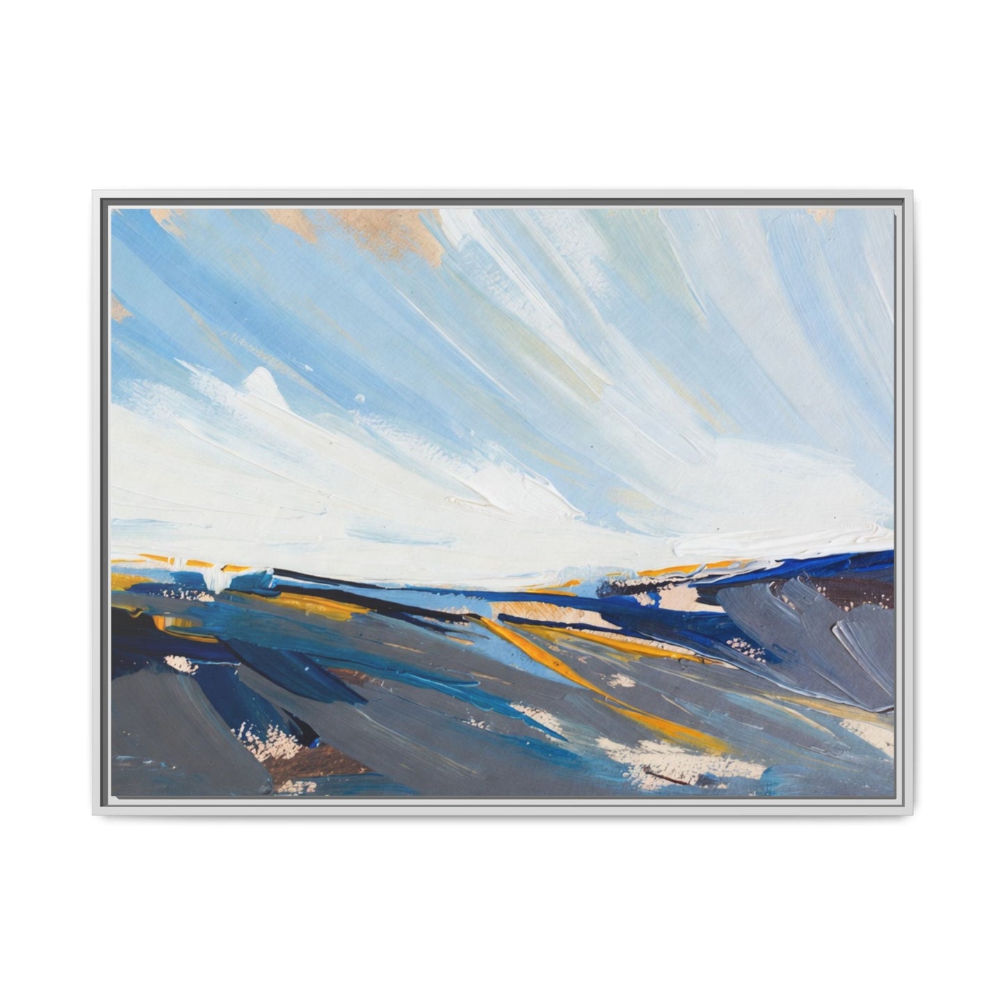 Framed Abstract Seascape Canvas Print — Matte Multi‑Color Wall Art